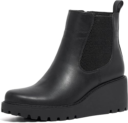 Miniatura 1 de vodvob Botas de tobillo para mujer, botines de tacón de cuña elásticos con plataforma Chelsea sin cordones y suela de lengüeta