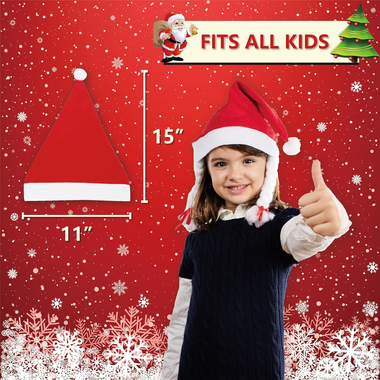 ROTDAM Christmas Hat Santa Hat Xmas Hat for Adults and Kids Christmas Caps Santa Claus Caps Christmas Party Supplies (Adults Size)