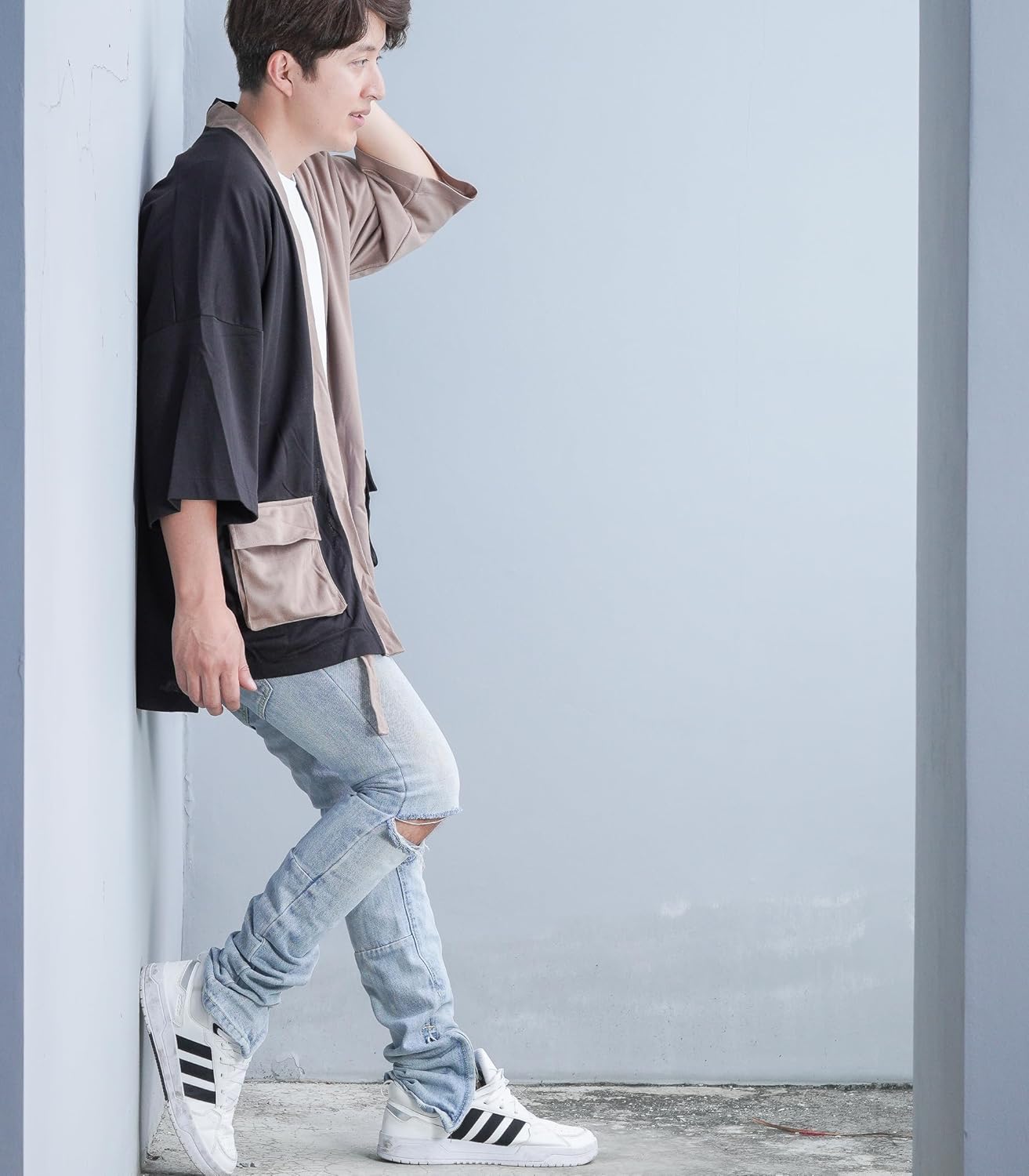 Men's Long Oversized Kimono Cardigan Noragi Cargo Jacket Haori Man Yukata Coat - Image 6