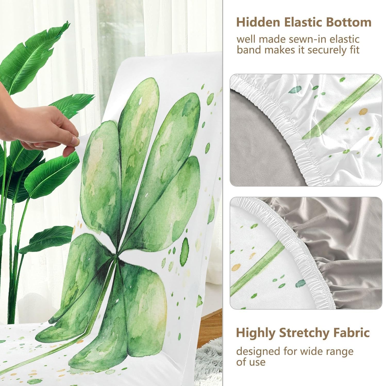 ALAZA Chair Covers for Dining Room, Watercolor Green Clover Saint Patrick Holiday Stretch Chair Cover Sets Chair Protector Removable Washable for Ktichen Restaurant Hotel