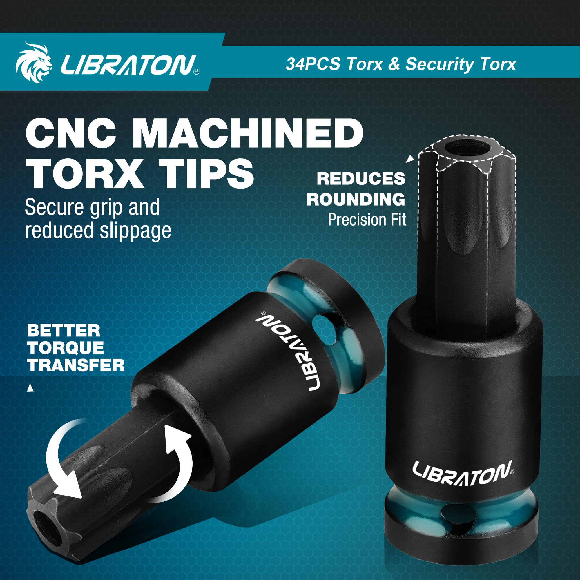 LIBRATON Set d'Embouts Torx à Choc 34 Pièces