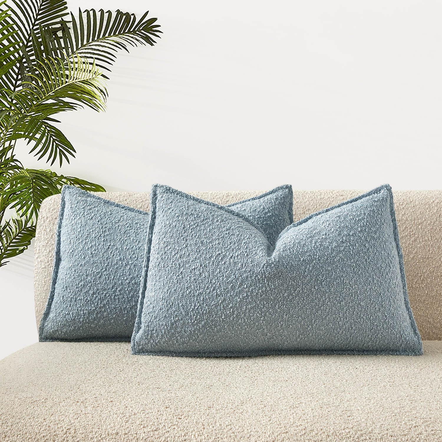 JUSPURBET Light Blue Decorative Pillow Covers 12x20 Set of 2 Throw Pillow Covers for Couch Sofa Bed Cozy Boucle Textured Lumbar Cushion Covers Cases with Hidden Zipper for Living Room Home Decor