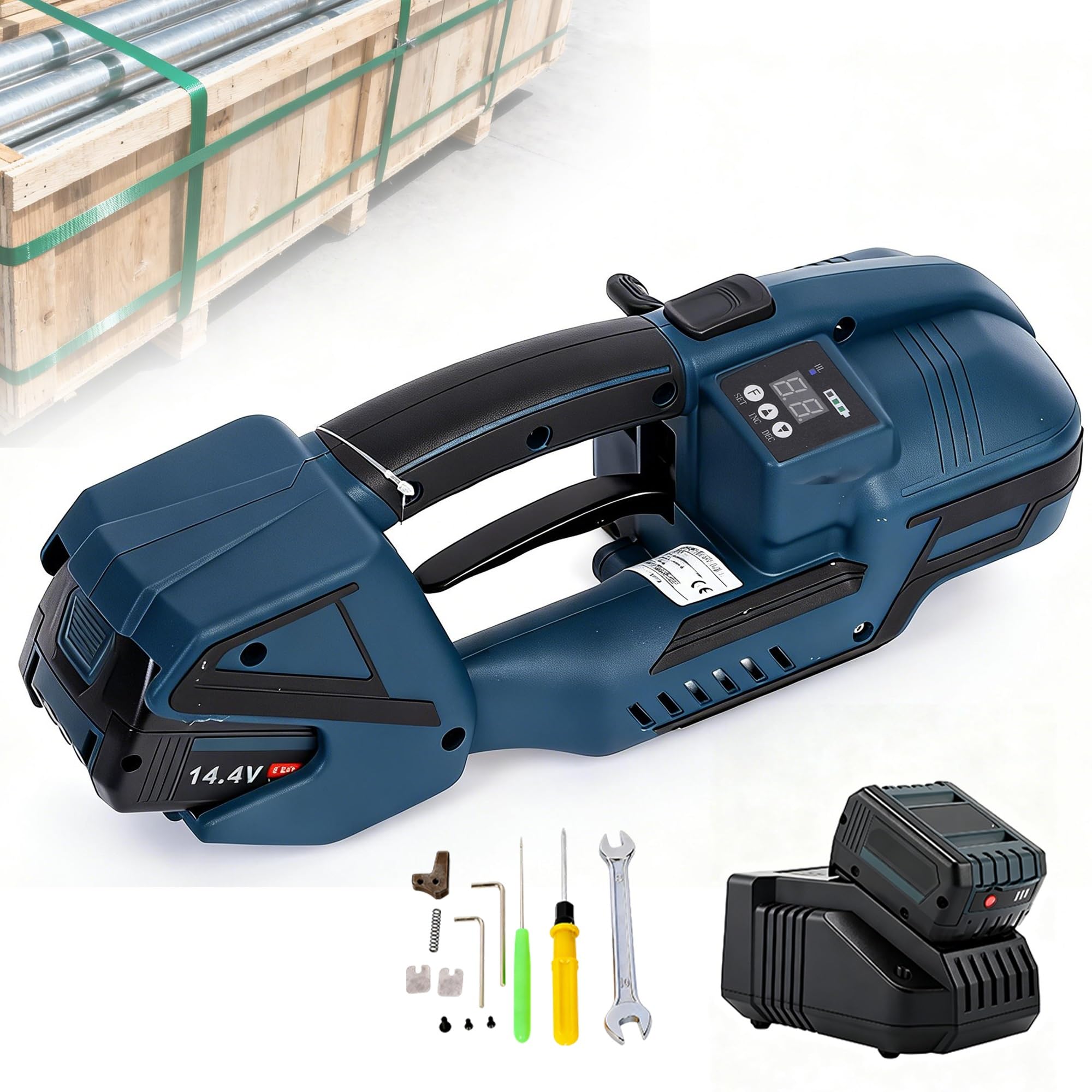 Reggiatrice Industriale Automatica. Legatrice a Pressa Autonomia Di 90 Minuti per 250-350 Reggette. Ideale per Fissare Legname, Tubi E Scatole in Magazzini E Officine