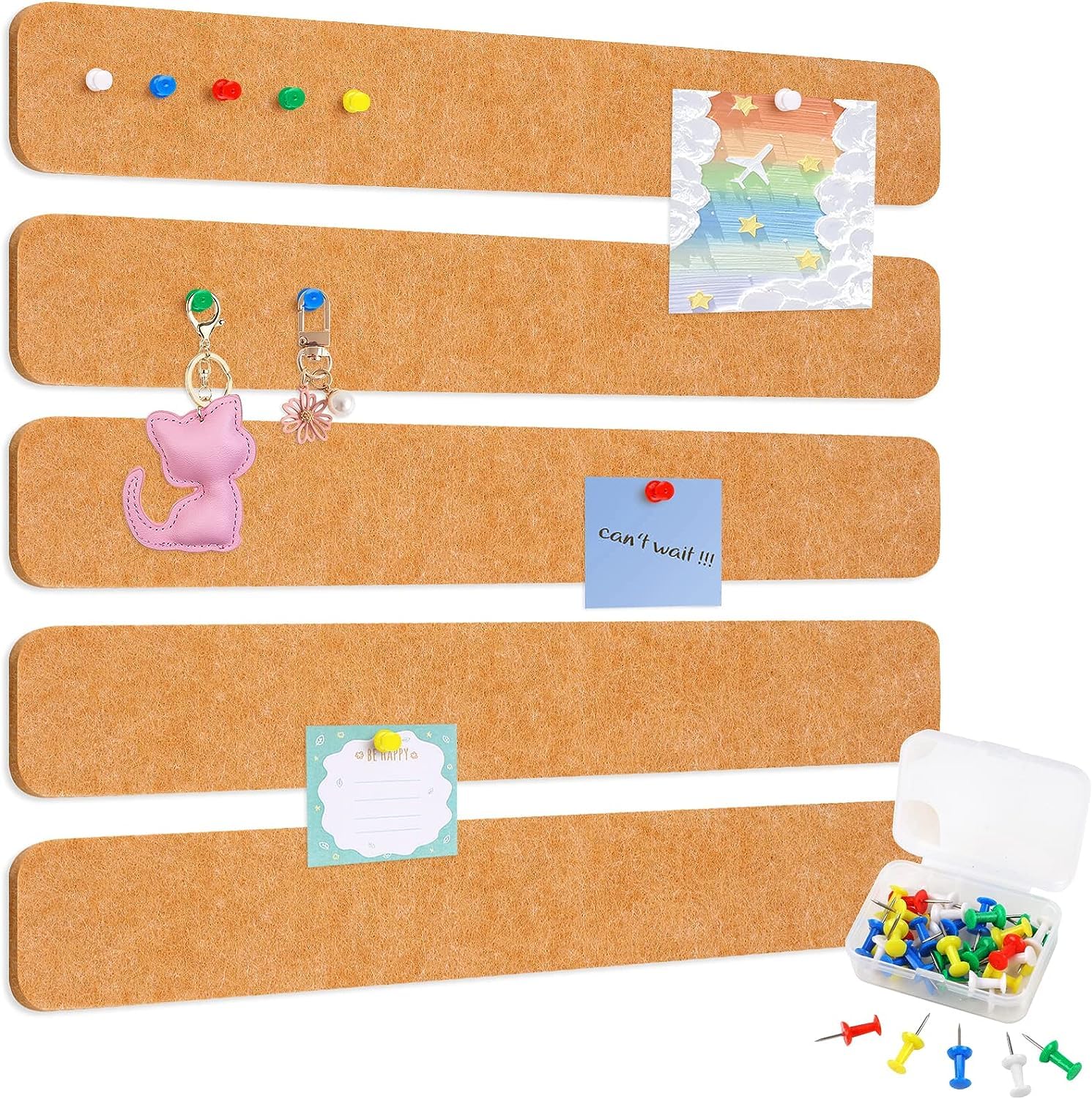 Beynant5 Pack Bulletin Board Strips, Felt Pin Board Bar with 35 Push Pins Self-Adhesive Felt Bulletin Board for Office School Home Wall Decoration, for Organize Memo, Photos, Display