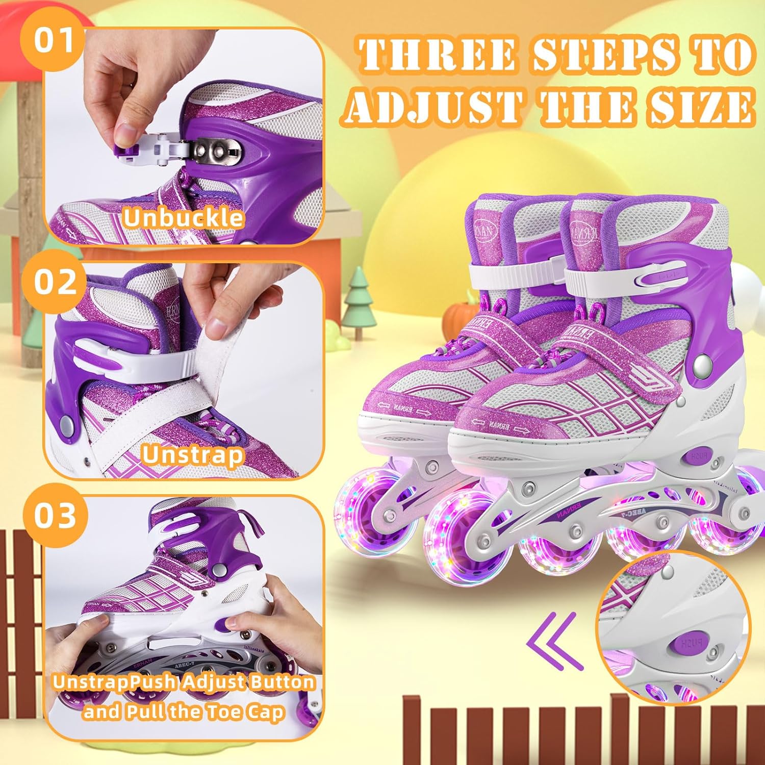 Roller Blades Girls Ages 8-12, Double-Row Roller Inline Skates for Kids Girls Rollerblades Rollerblades Ages 6-12 Adjustable Light Up Skates High Top Faux Leather for Beginner Indoor Outdoor