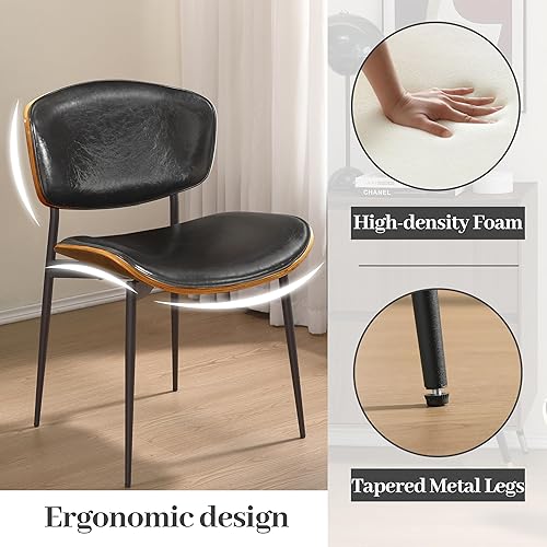 Miniatura 6 de Art Leon Sillas de comedor de piel sintética, juego de 2, sillas de escritorio modernas de mediados de siglo, sin ruedas, silla decorativa sin
