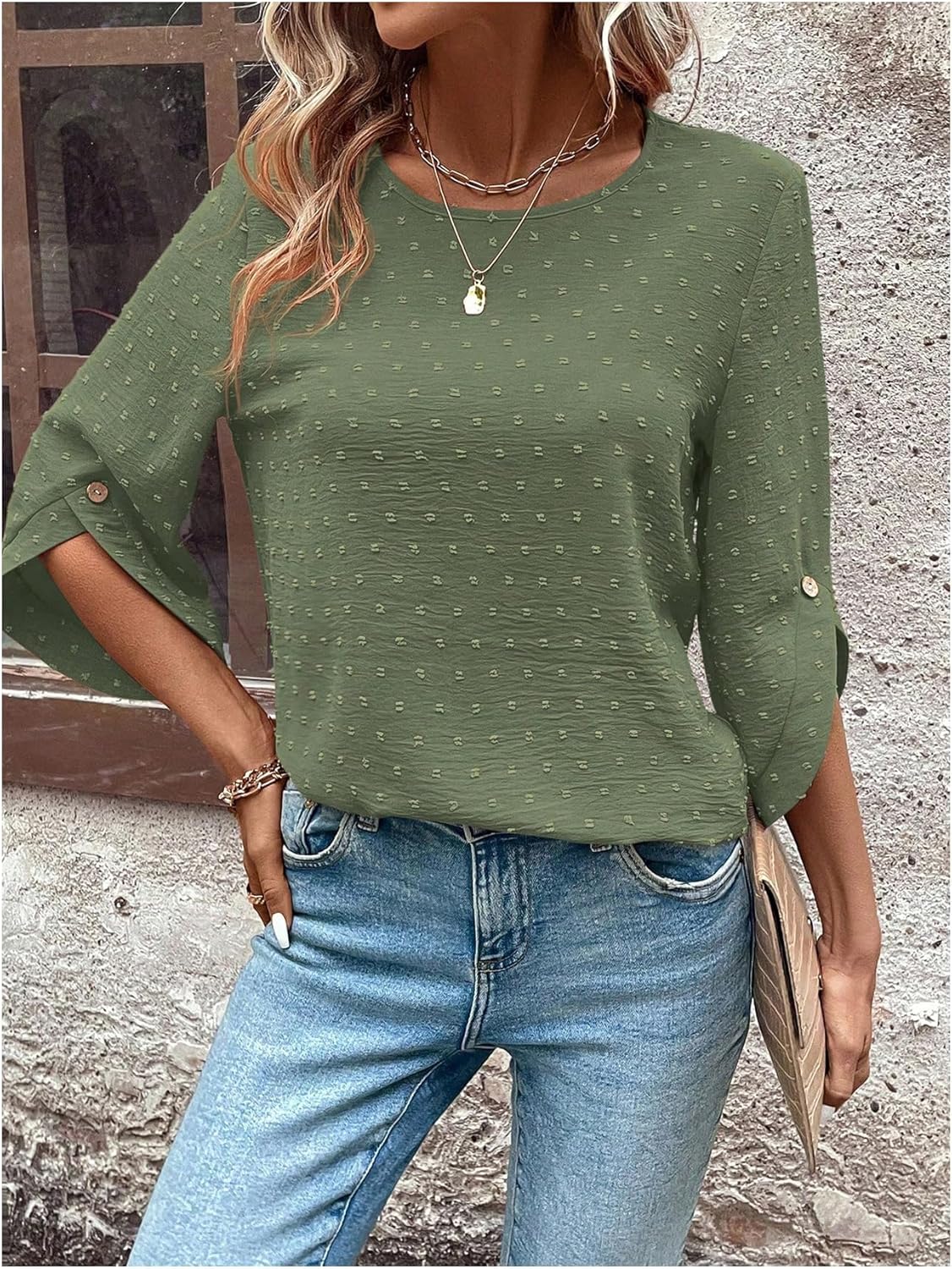 OYOANGLE Women's Dressy Casual Tops Swiss Dots Short Sleeve Chiffon Blouse Summer Work Shirts - Image 4