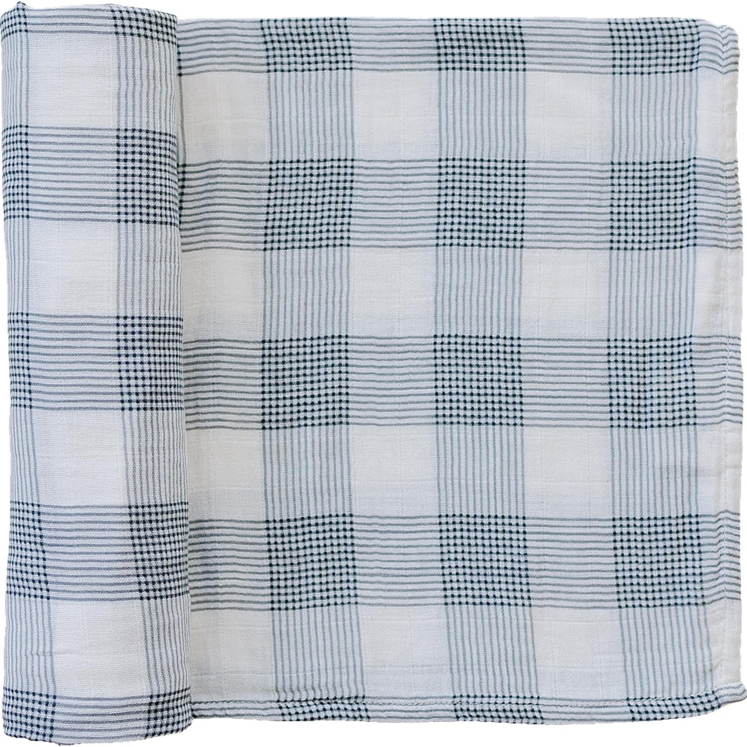 Mebie Baby Coastal Plaid Muslin Swaddle, Modern and Neutral Blanket for Baby Girl or Boy, Soft Newborn Wrap, 0-3 Month, Comfy Baby Essentials &amp; Gifts