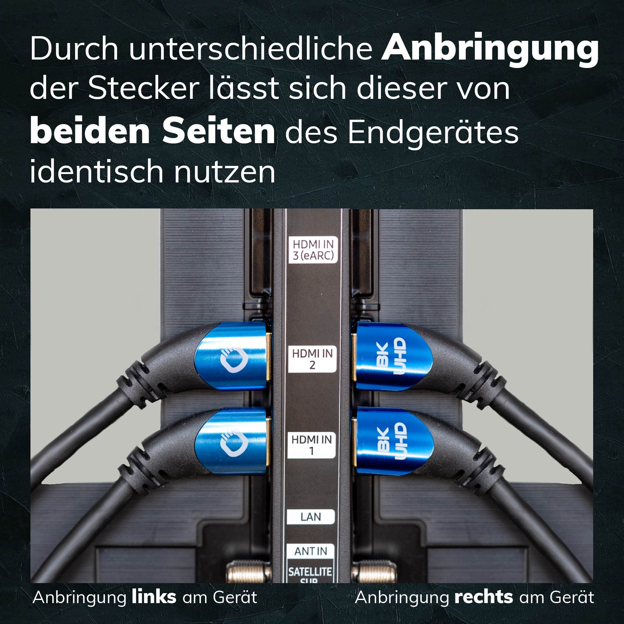 OEHLBACH Shape Magic 40-8K Ultra High Speed 2.1 HDMI-Kabel - Zertifiziert 48 Gbps (40 Grad Winkelstecker 3-Fach Schirmung OFC Kupfer Vollmetallstecker) schwarz - 3m