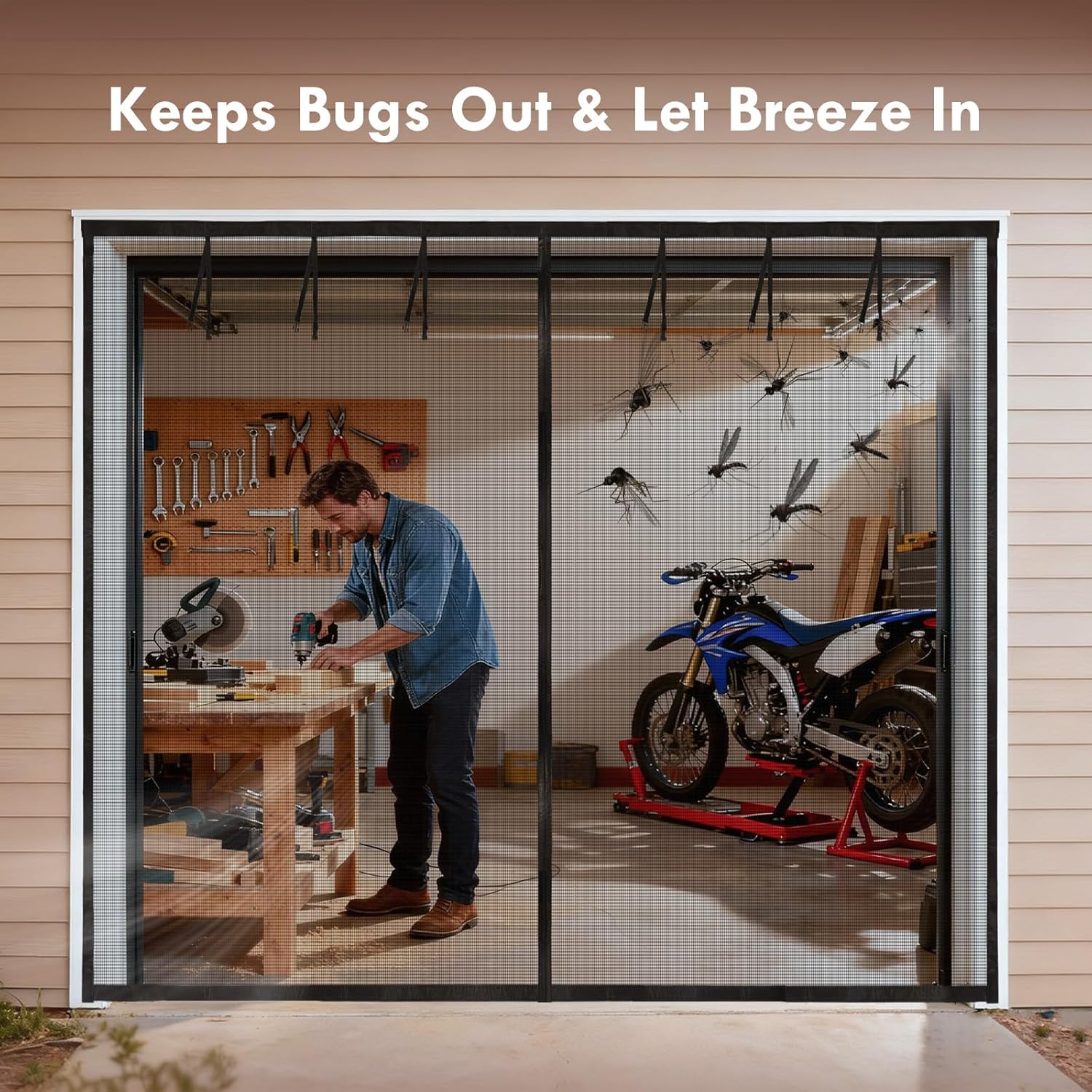 Garage Door Screen for 2 Car Garage 18x7FT, Heavy Duty Fiberglass Garage Screen Door with Hands-Free Magnetic Closure, Reinforced Edges & Weighted Bottom for Bug-Free Workshop, Patio, and Gym
