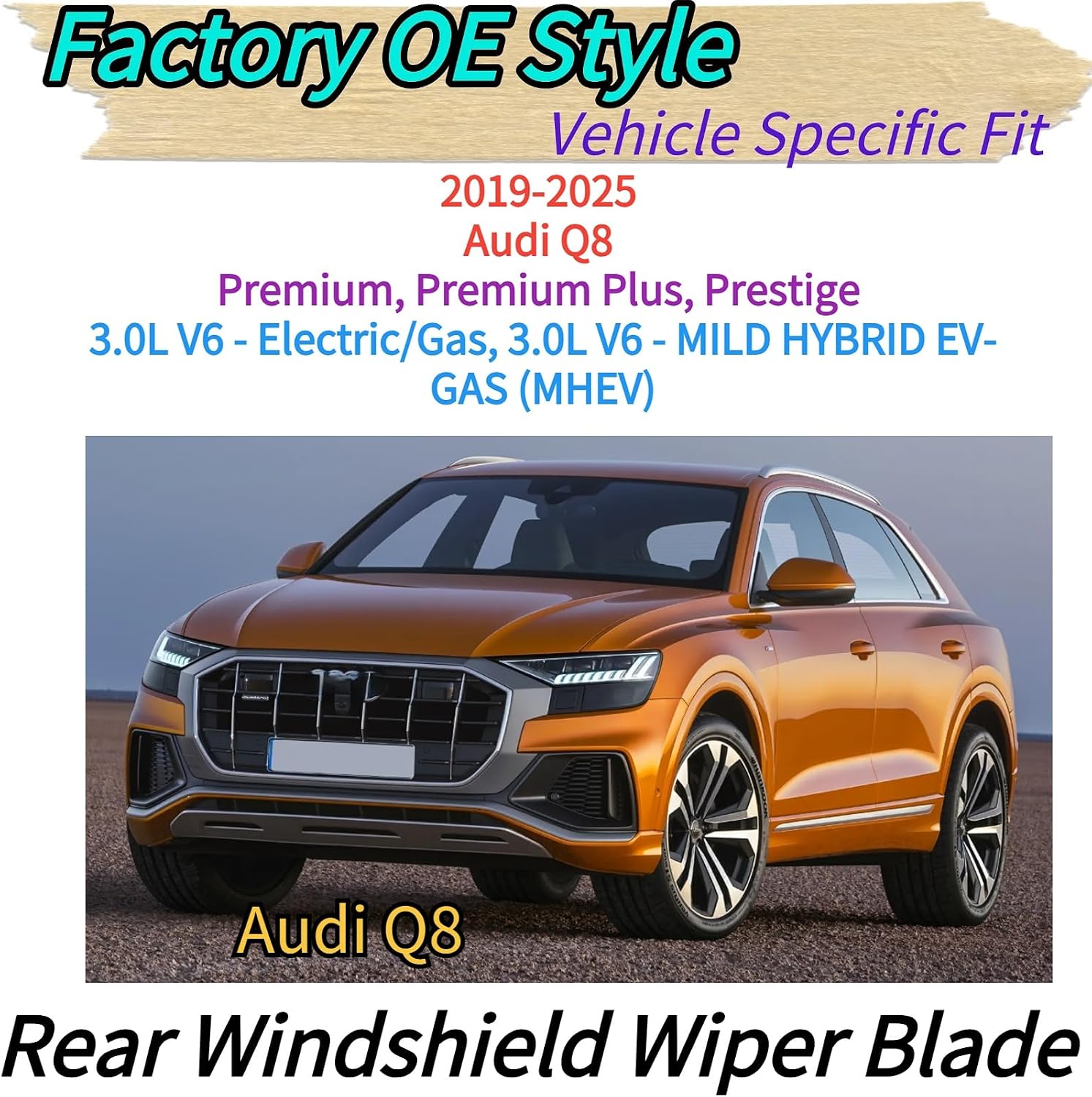 Rear Wiper Blade & Arm Replacement for Audi Q8 2019-2025 2024 2023 2022 2021 2020 Exact Fit for Premium Plus Prestige Launch Edition Models Rear Back Windshield Wiper Blade Set