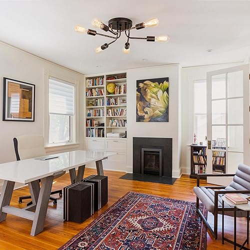 Miniatura 6 de Lámpara de techo industrial semiempotrada con 6 luces de techo vintage con ramas de metal ajustables Soporte E26 (bronce) (bombilla no incluida)