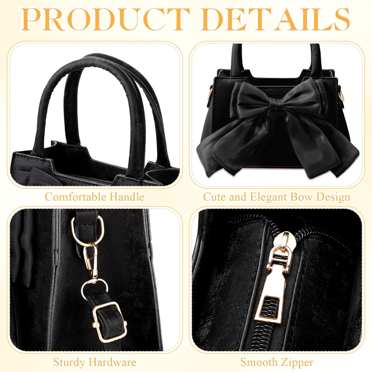 Abbylike Cute Purses for Women Leather Crossbody Handbags with Bow Charm, Adjustable Shoulder Strap and Top Carry Handle - Image 5