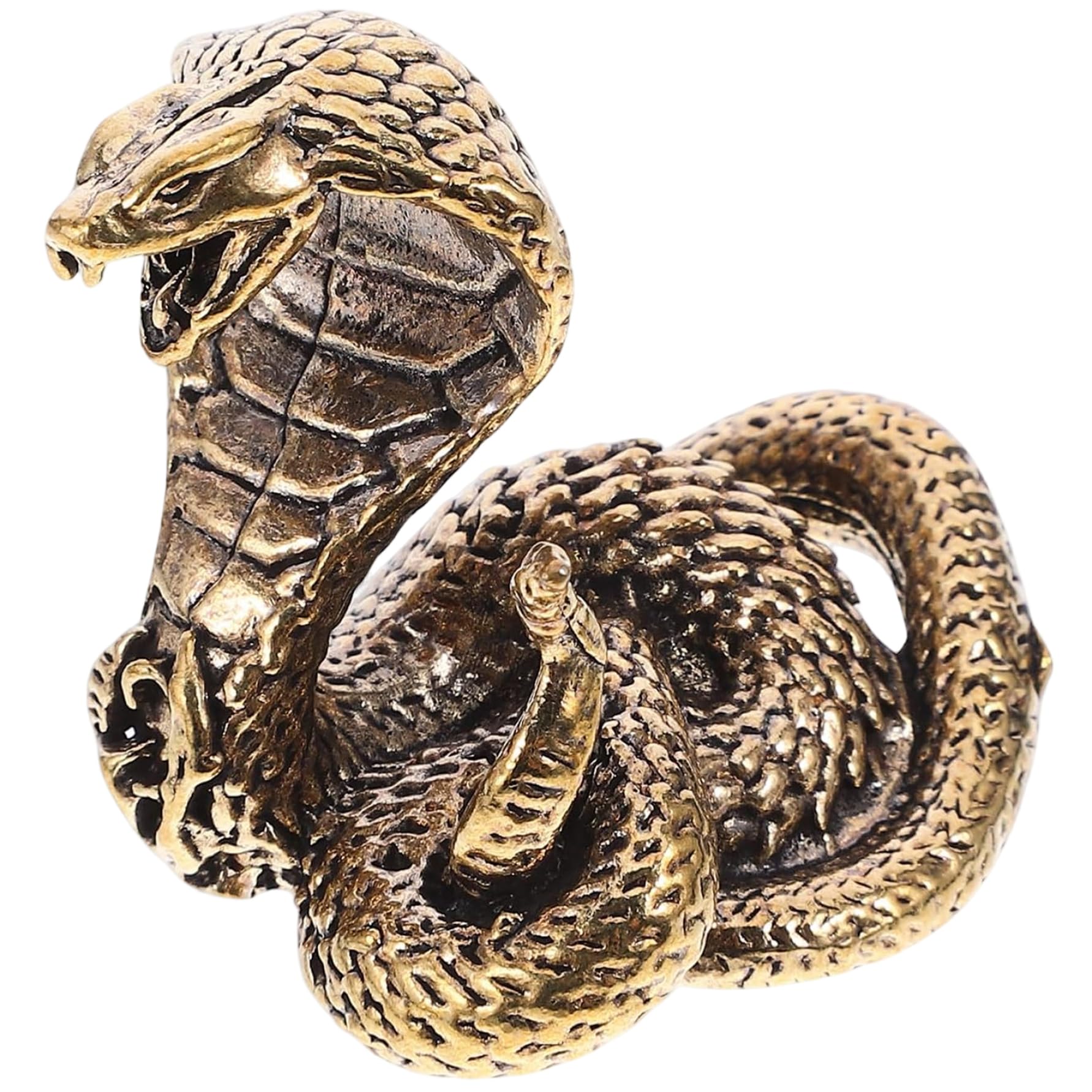 Pineeseatile Brass Snake Statue, Antique Bronze Mini Sculpture for Desk Decor & Tea Ceremony, 1.7 Inch Collectible Figurine for Home