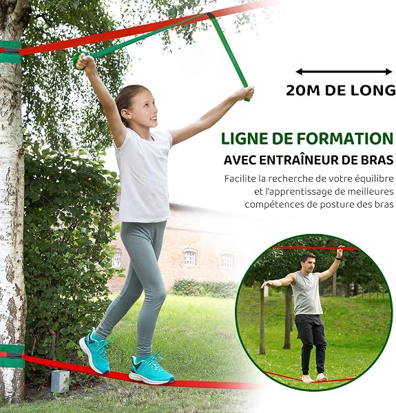 Dripex Slackline Enfant, Slackline 2×20m et Parcours Ninja Enfant Exterieur, Tyrolienne et Parcours Exterieur avec balançoire, échelle d’Escalade, Filet d’Escalade, Adapté aux débutants - 5