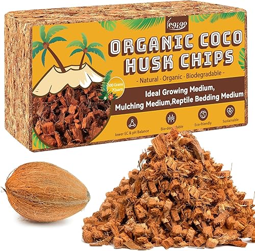 Legigo Chips de cáscara de coco de 1.1 libras - Chips de coco 100% orgánico de fibra de coco mezcla de tierra para macetas con bajo equilibrio de EC