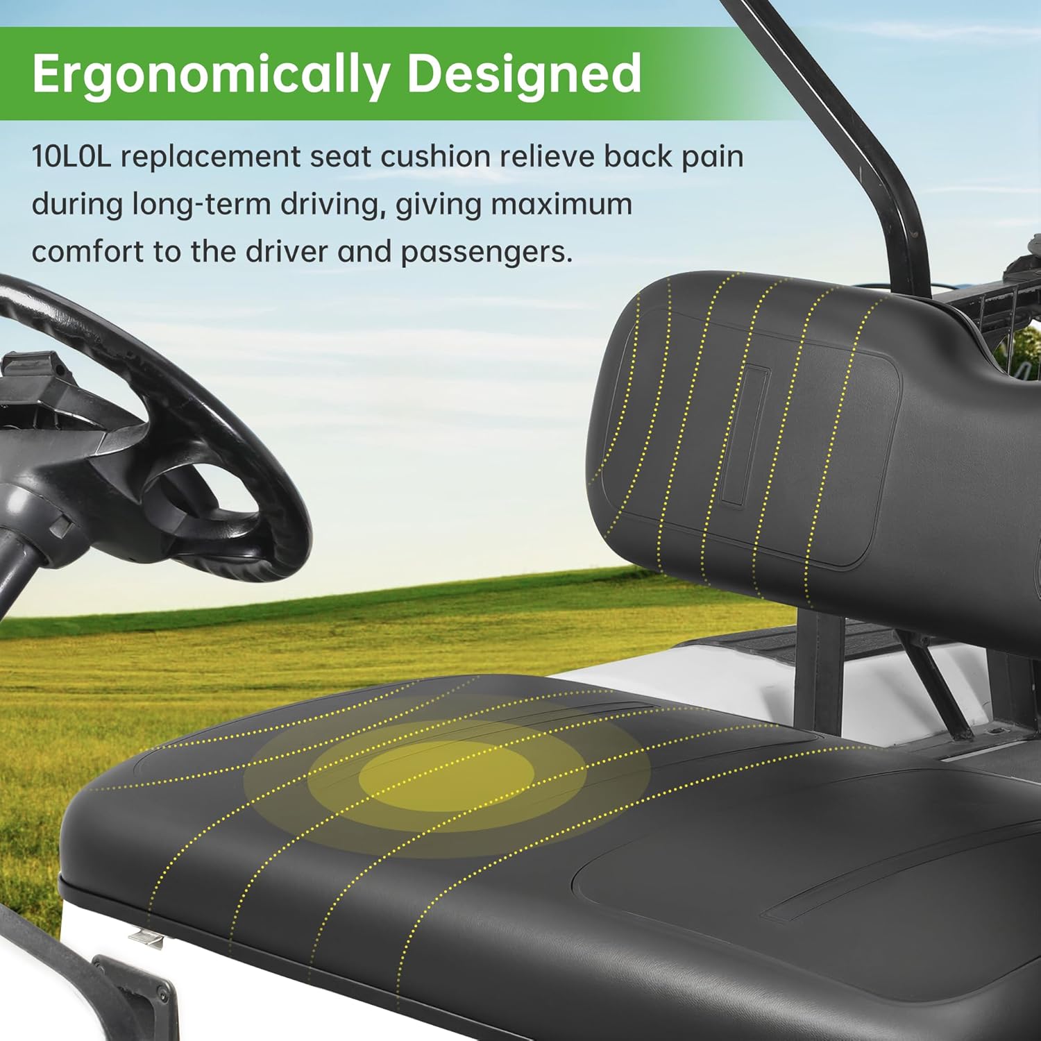 10L0L Golf Cart Front Seat Assembly for EZGO TXT (1994-2013) - Factory Style Direct Replacement with Premium Leather Cushions, Comfortable Backrest & Bottom Seat Kit​ (Black/Buff)