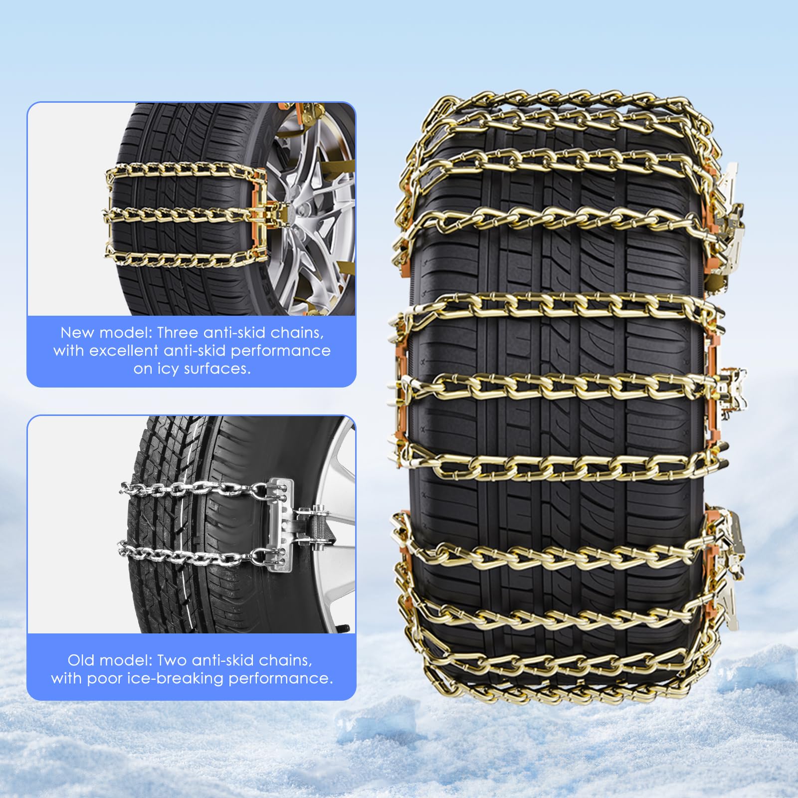 Catene da Neve Universali Facili da Montare, kit Versatile da 6 Per Tutti I Tipi di Veicoli, Installazione Semplice & Durata, Catene per Pneumatici da Neige (195Mm-255Mm)