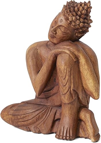 Serene Spaces Living Estatua de Buda de madera, bellamente tallada en madera de teca, ideal para meditación, decoración zen al aire libre, serenidad