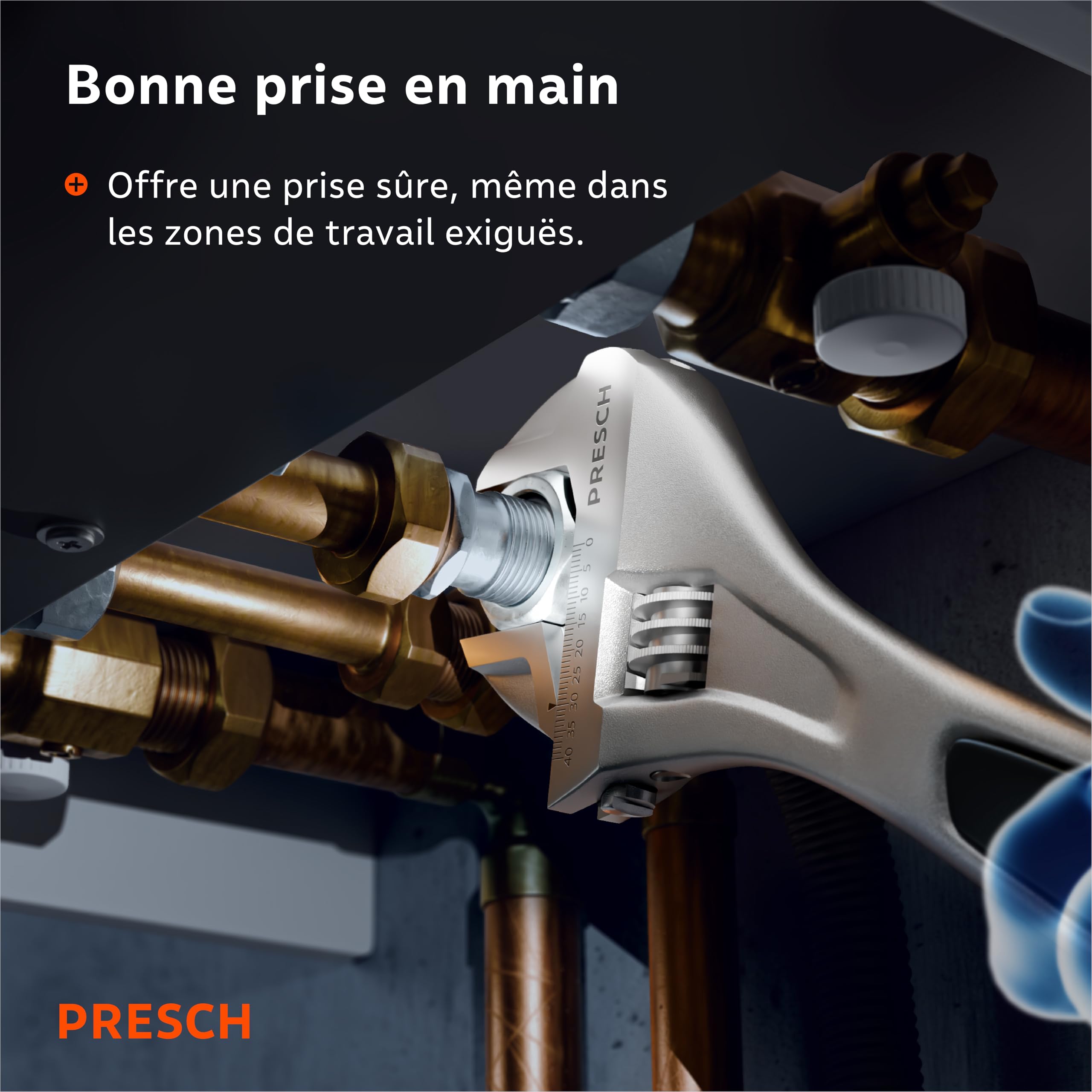 PRESCH Set de clés à molette - 200mm, 250mm & 300mm - Échelles gravées au laser 30mm-40mm (métrique et pouces) - Usinage de précision pour une prise optimale - Clés anglaise robuste