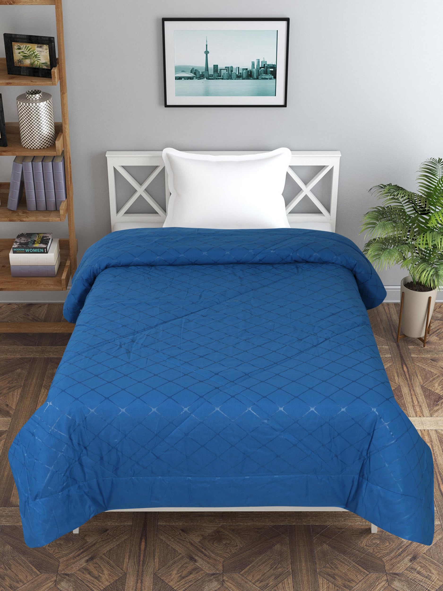Blue Strip 220 GSM Reversible Microfiber AC Comforter/Blanket/Quilt/Duvets Single Size Bed (Blue Check, Single Bed Comforter)-image-17