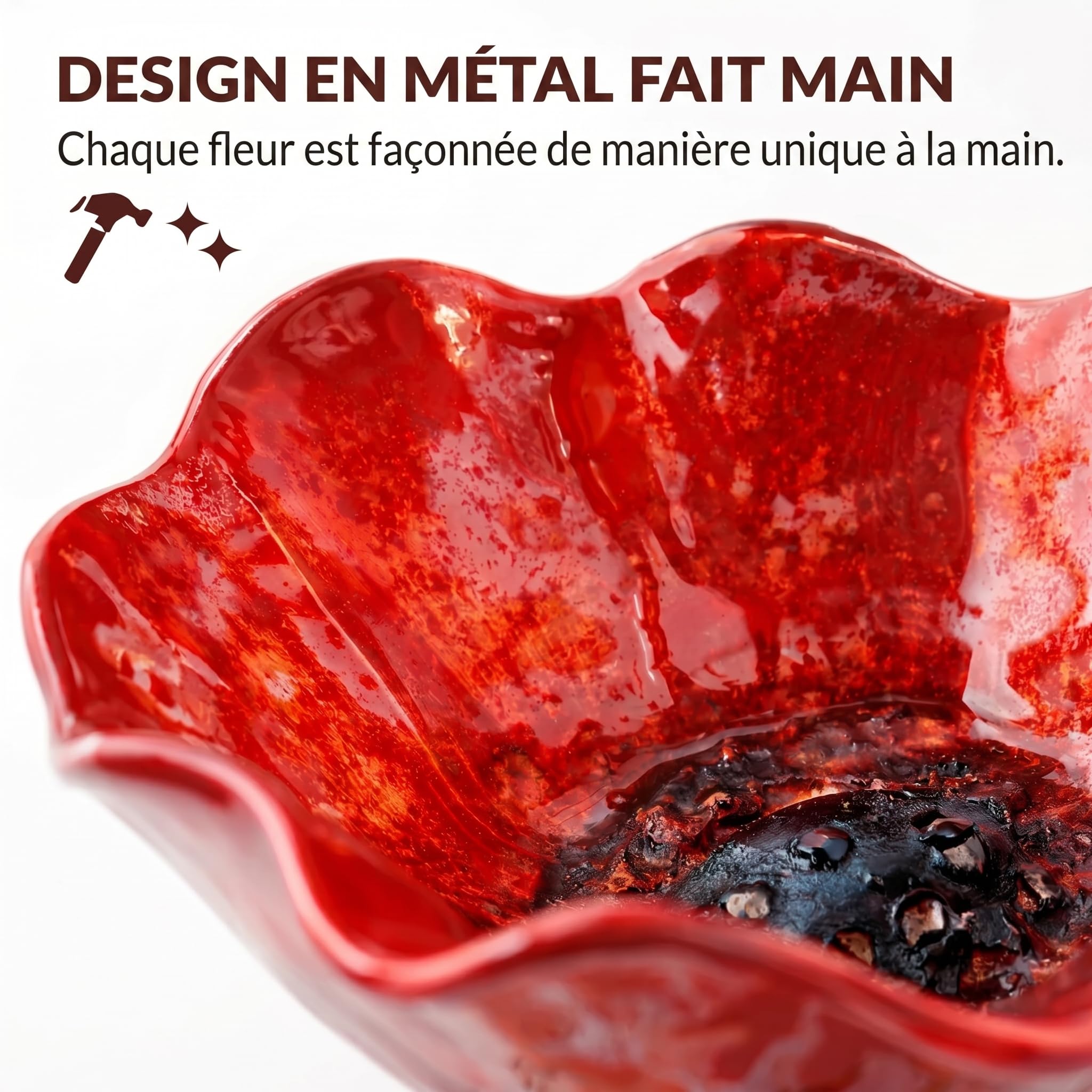 Fleur Métallique sur Poteau, Bac à Oiseaux, Décoration Jardin Extérieur