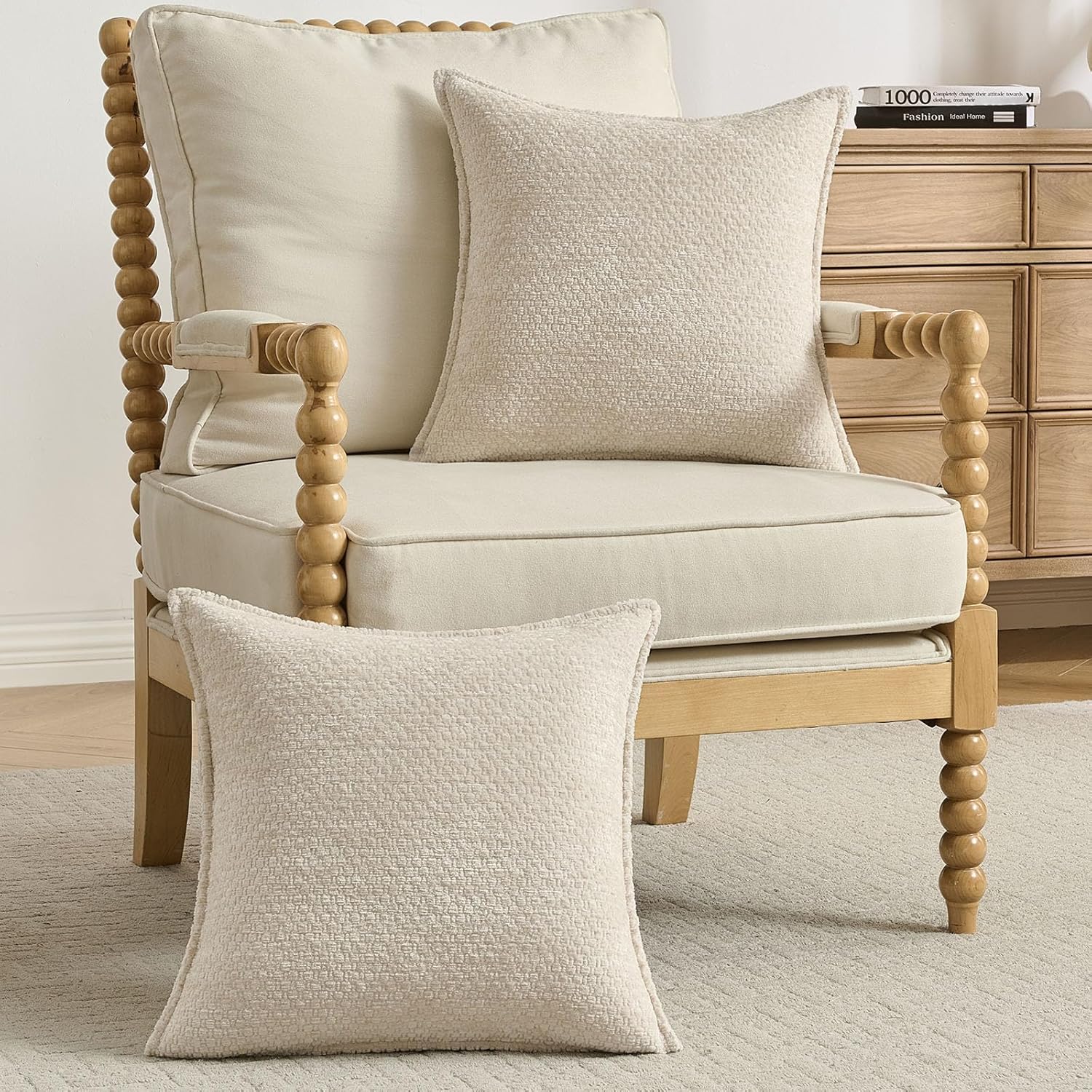 FUTEI Cream Decorative Throw Pillow Covers 26x26 Inch Set of 2,Soft Grainy Textured Euro Pillow Shams,Modern Home Decor for Couch Bed Living Room