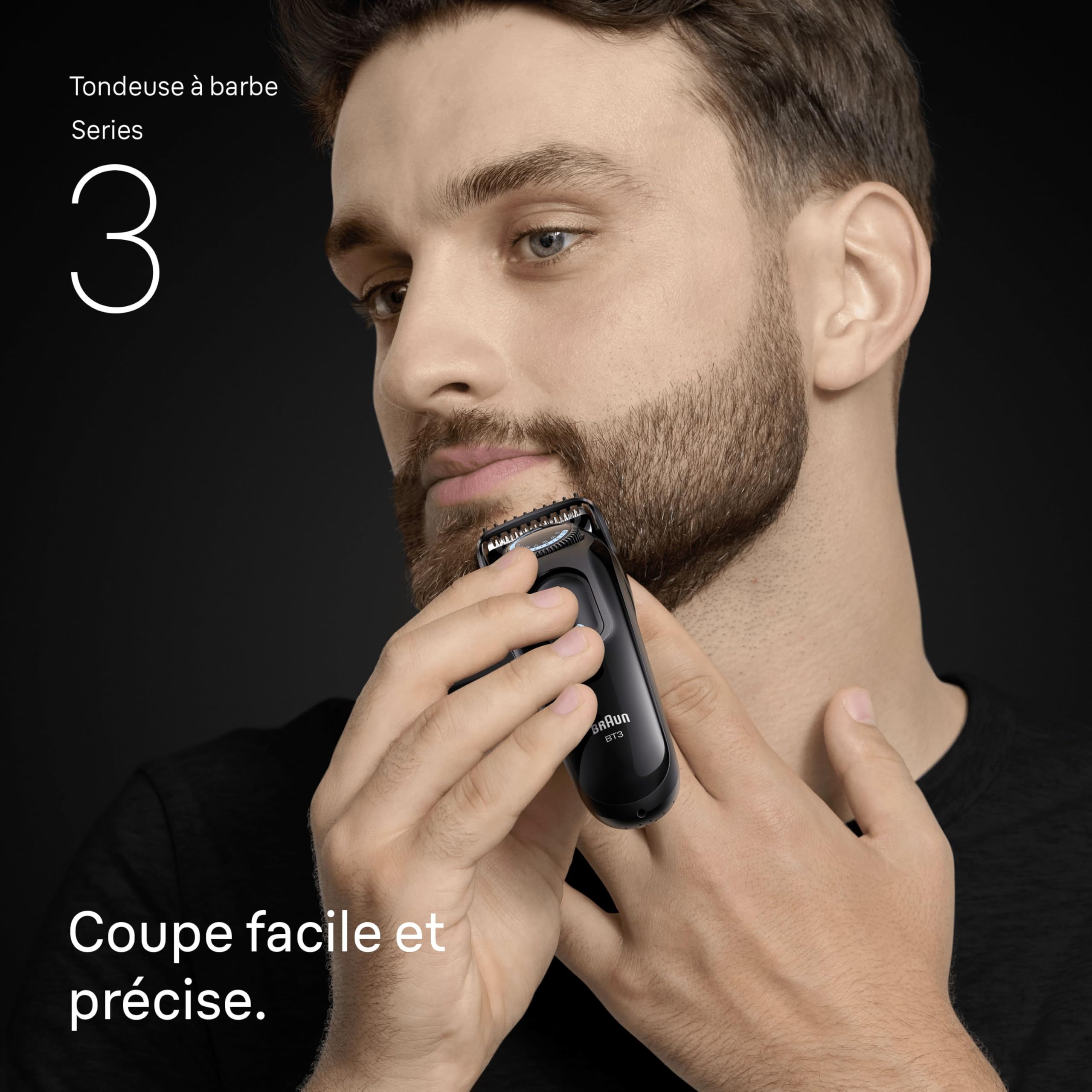 Braun Tondeuse Barbe Homme Series 3 BT3520, Noir et Bleu – Batterie Rechargeable, sans Fil, 40 Longueurs, Lame Affutée, Coffret avec +3 Outils de Barbier