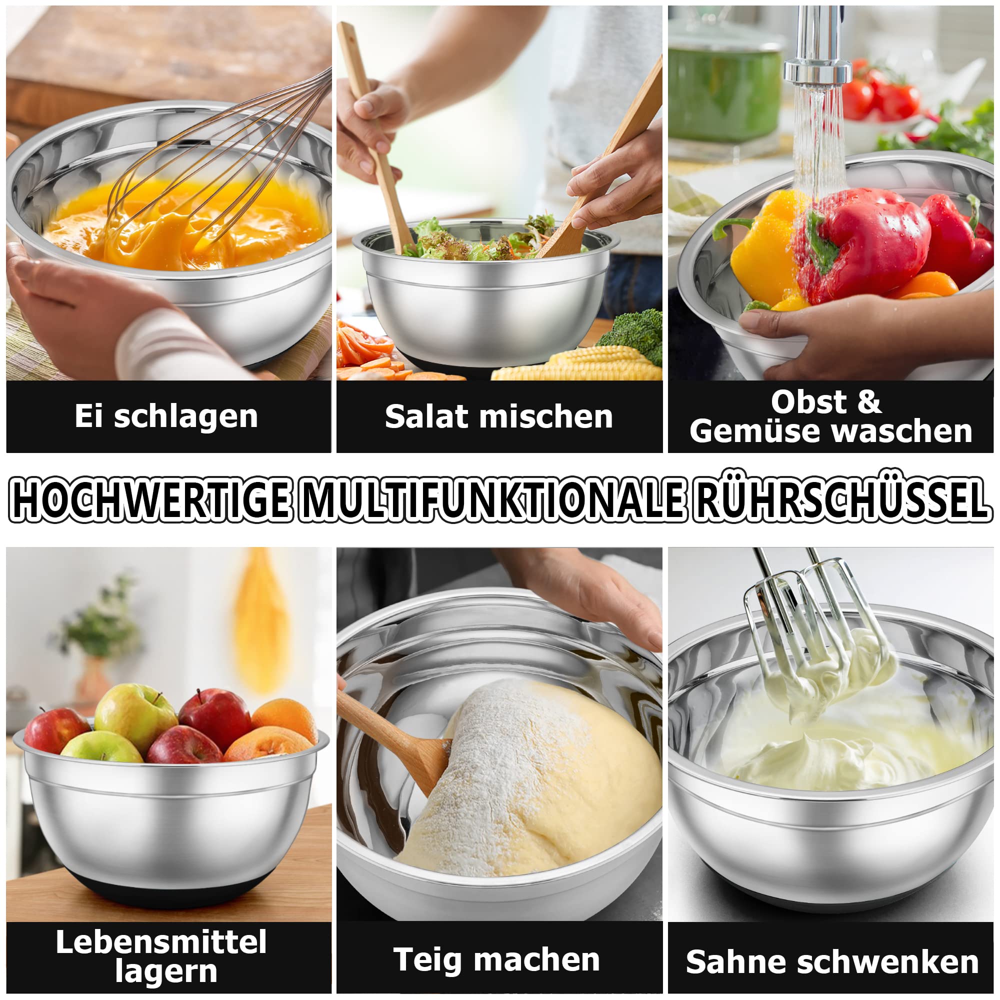 TEAMFAR 3-delig mengkommenset, roestvrijstalen slakom met luchtdichte deksel, zwart kommenset perfect voor bakken/voorbereiden/serveren, 4,5 l / 2,5 l / 1 ,5 l, vaatwasmachinebestendig TEAMFAR 3-delig mengkommenset, roestvrijstalen slakom met luchtdichte deksel, zwart kommenset perfect voor bakken/voorbereiden/serveren, 4,5 l / 2,5 l / 1 ,5 l, vaatwasmachinebestendig