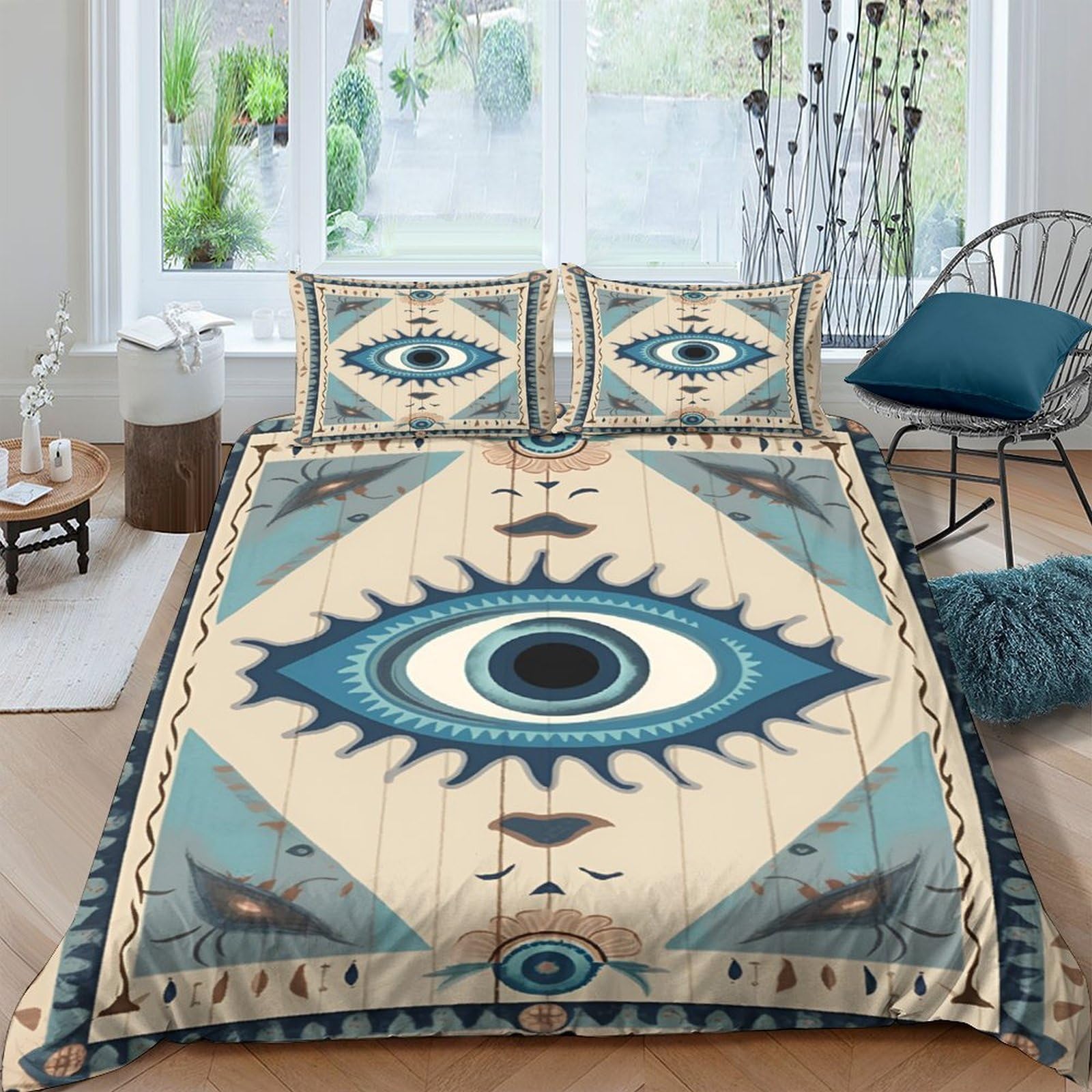 Ctjqhvkz Style-5 3D Printed Mystic Eye Fitted Sheet Microfiber Soft Abstract Face Bed Cover For Bedroom Dorm Mattress Protection Decor Single（135X200cm）
