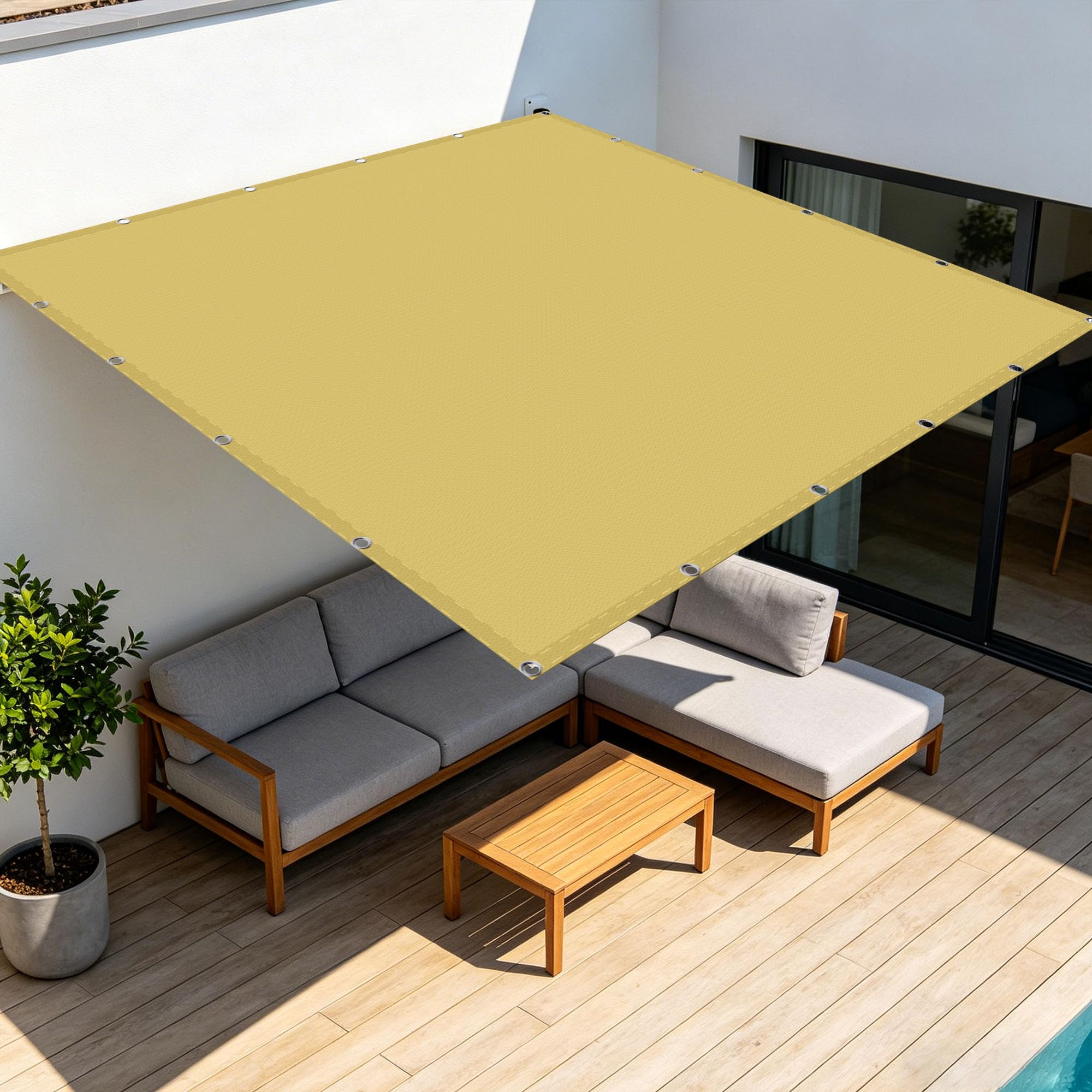 Voile d'ombrage rectangulaire 1.8x3.8m imperméable sable avec cordons