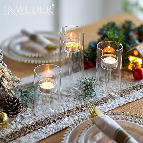 Miniatura 4 de Portavelas de cristal para velas: 3 portavelas votivas transparentes cilíndricos modernos para velas de té de huracán, portavelas para bodas