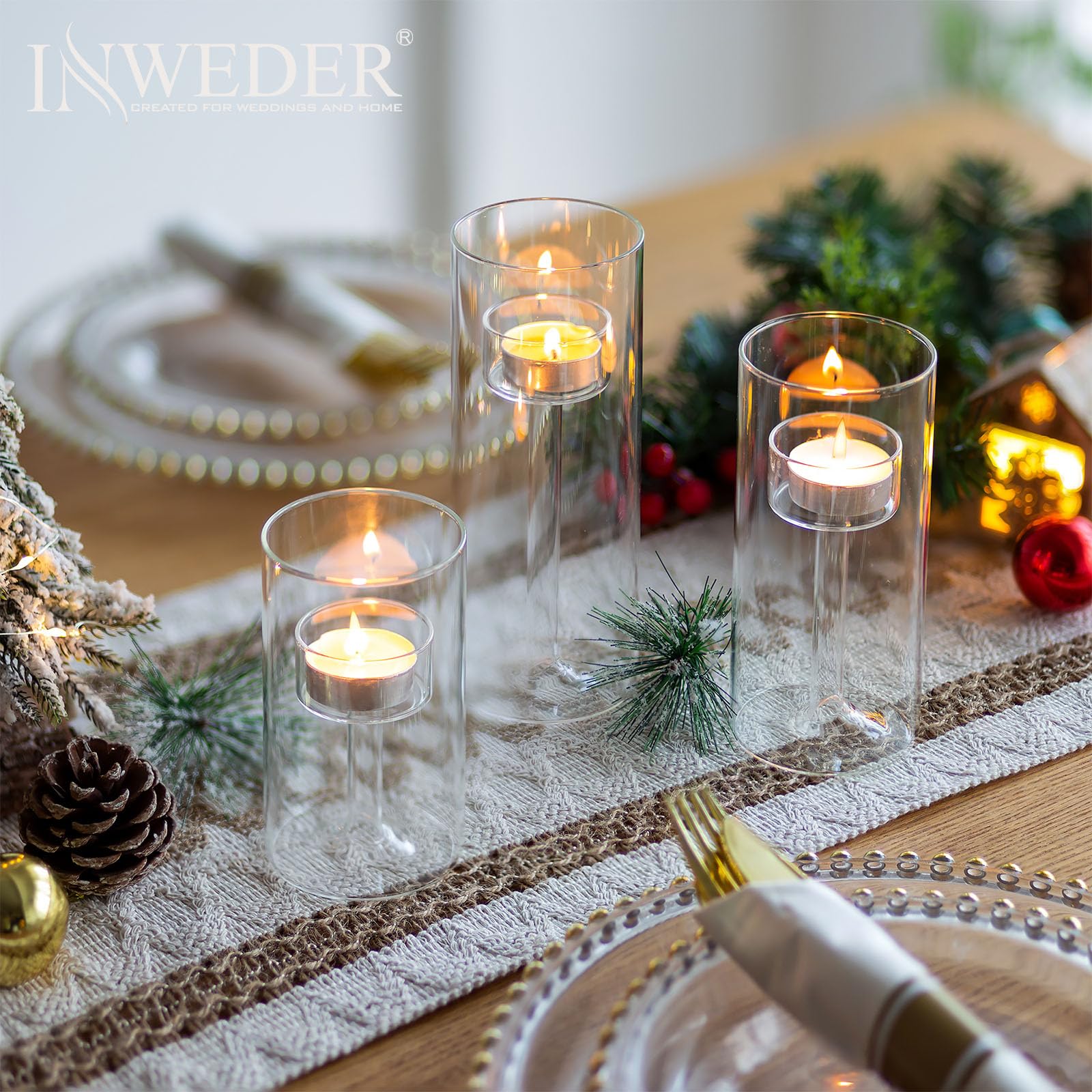 Inweder Bougeoir en Verre Lot de 3 Supports pour Bougies Chauffe-plat Bougeoir Décoratif Photophore Verre pour Mariage Fête Centre de Table Décor d'intérieur Convient aux Bougies Chauffe-plat Standard Inweder Bougeoir en Verre Lot de 3 Supports pour Bougies Chauffe-plat Bougeoir Décoratif Photophore Verre pour Mariage Fête Centre de Table Décor d'intérieur Convient aux Bougies Chauffe-plat Standard