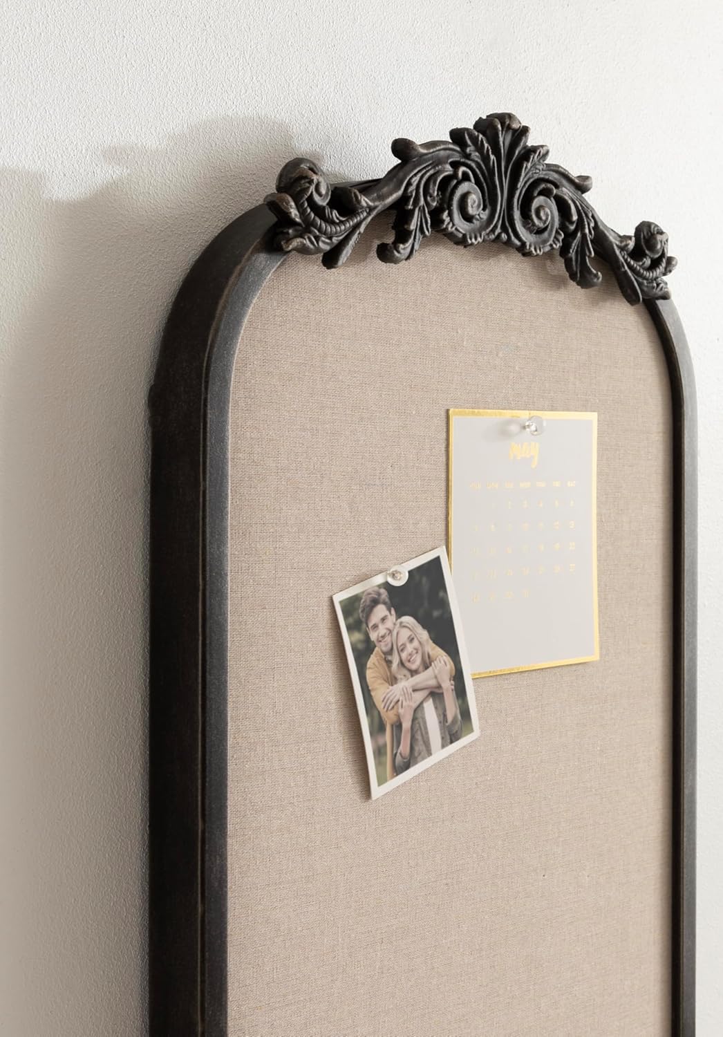 Kate and Laurel Arendahl Arch Pinboard; 13 x 25; Black; Framed Arched Ornate Vintage Cork Board for Use as Motivational Vision Board or Wall Organizer