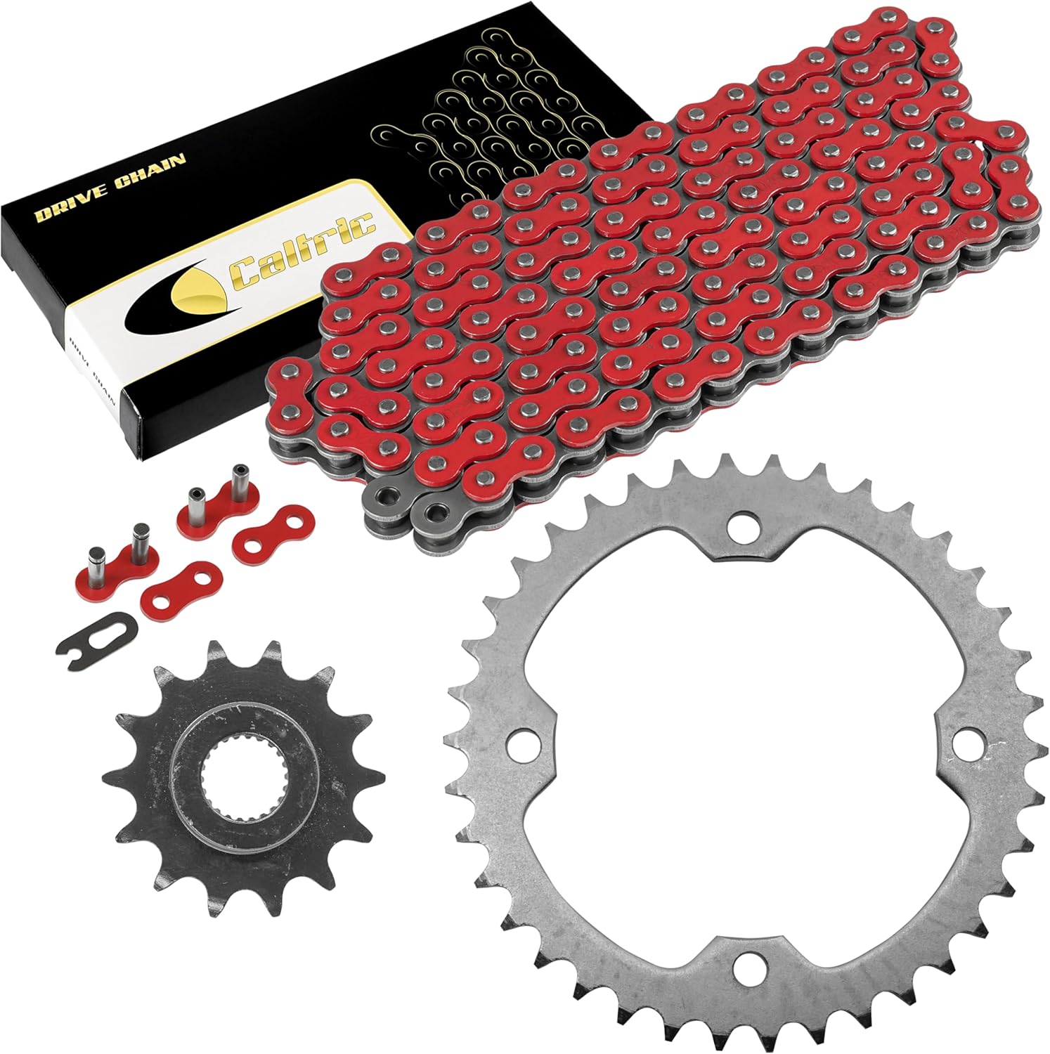 Caltric Red Drive Chain and Sprockets Kit Compatible With Yamaha Raptor 250 YFM250 2008 2009 2010-2013