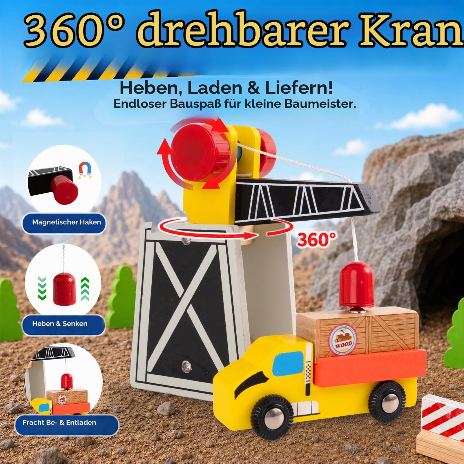 Holzeisenbahn Set, 100 Teiliges Holzeisenbahn Schienen und Zug Spielzeug, Modelleisenbahn, mit Elektrische Lok und Magnetkran, Zug Spielzeug Geburtstag Geschenk für Jungen Mädchen ab 3 Jahren
