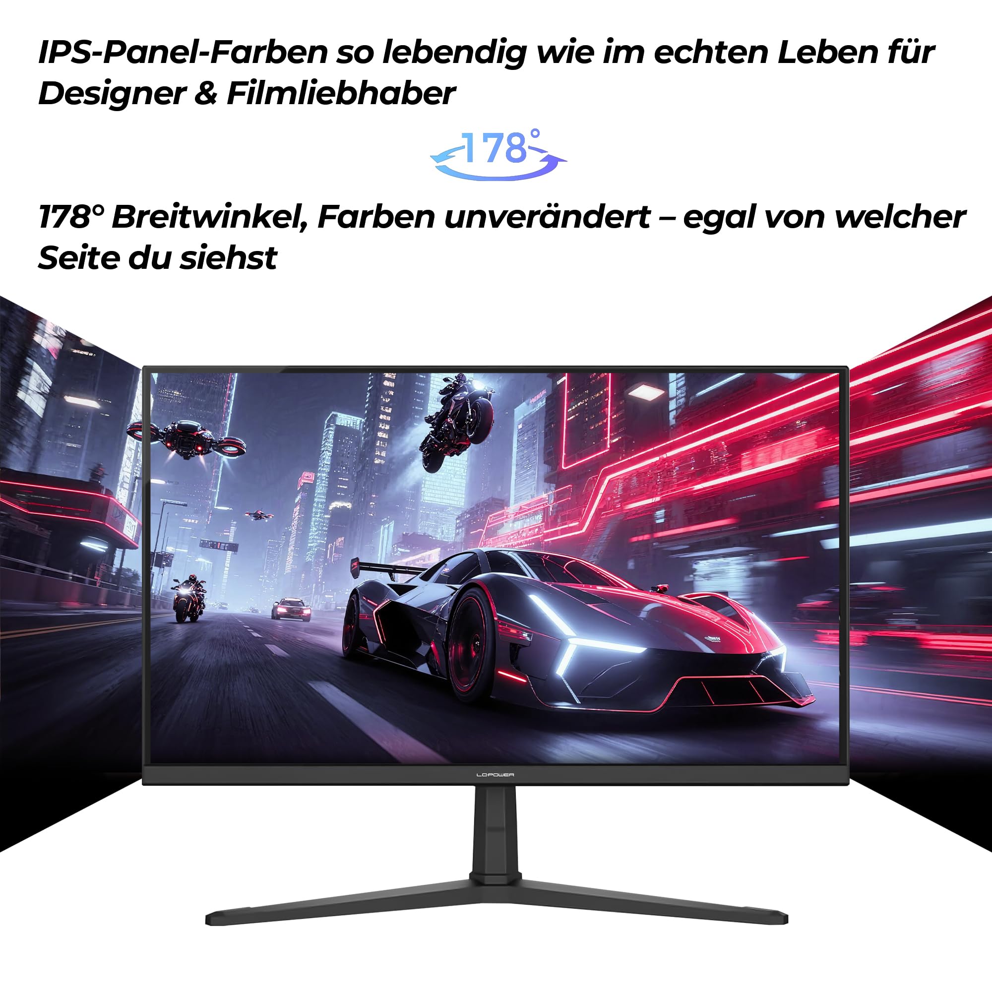 LC-POWER 24 Zoll FHD Gaming Monitor, 1920 x 1080 Rapid IPS Panel, 144Hz, 1ms MPRT, HDMI 2.0/DP 1.4, Frameless Design, VESA 100x100mm