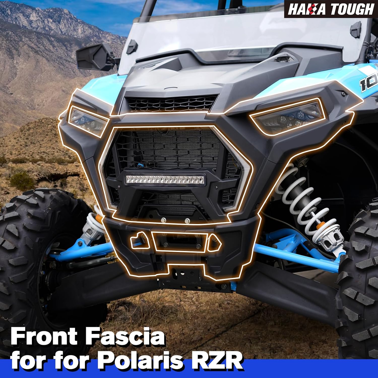 HAKA TOUGH Front Fascia for Polaris RZR XP 1000 Accessories 2019-2023, Plastic Front Bumper Headlight Grill Frame for RZR XP 4 1000 / XP TURBO/ XP4 TURBO/RZR Trail/RZR 900, Replace #5455432-070