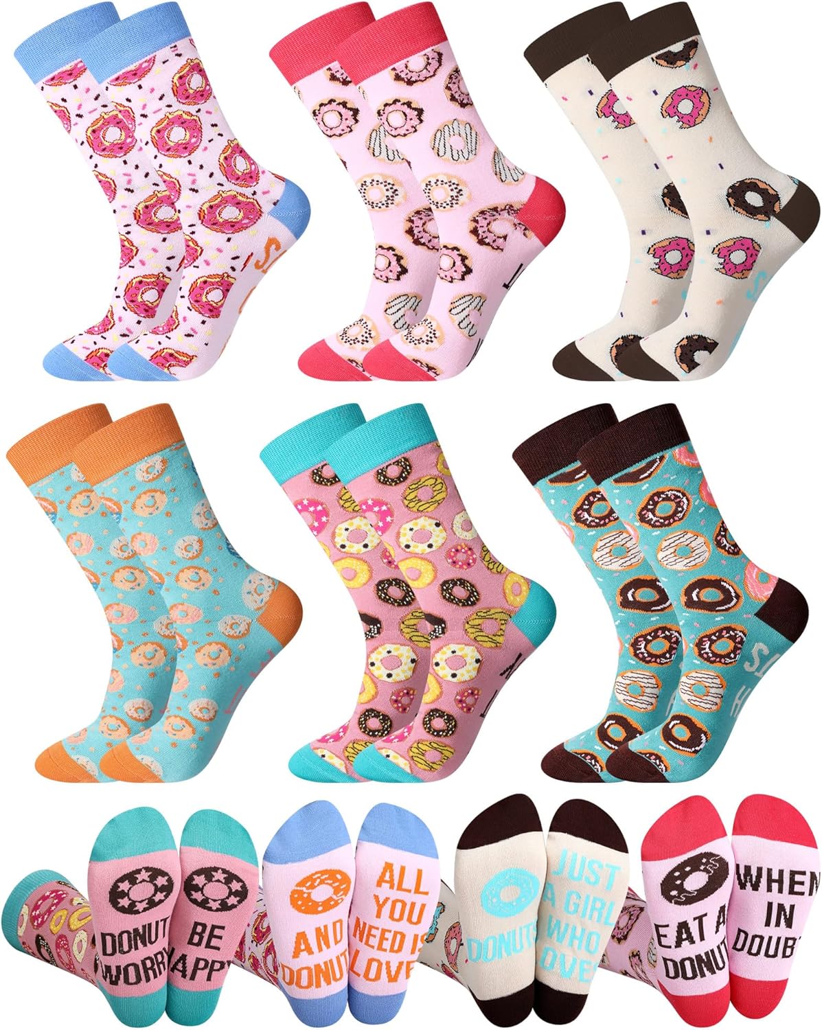 Liitrsh 6 Pairs Donut Socks for Women Novelty Fun Donut Lover Gifts Pattern Casual Crew Socks Birthday Holiday Gifts