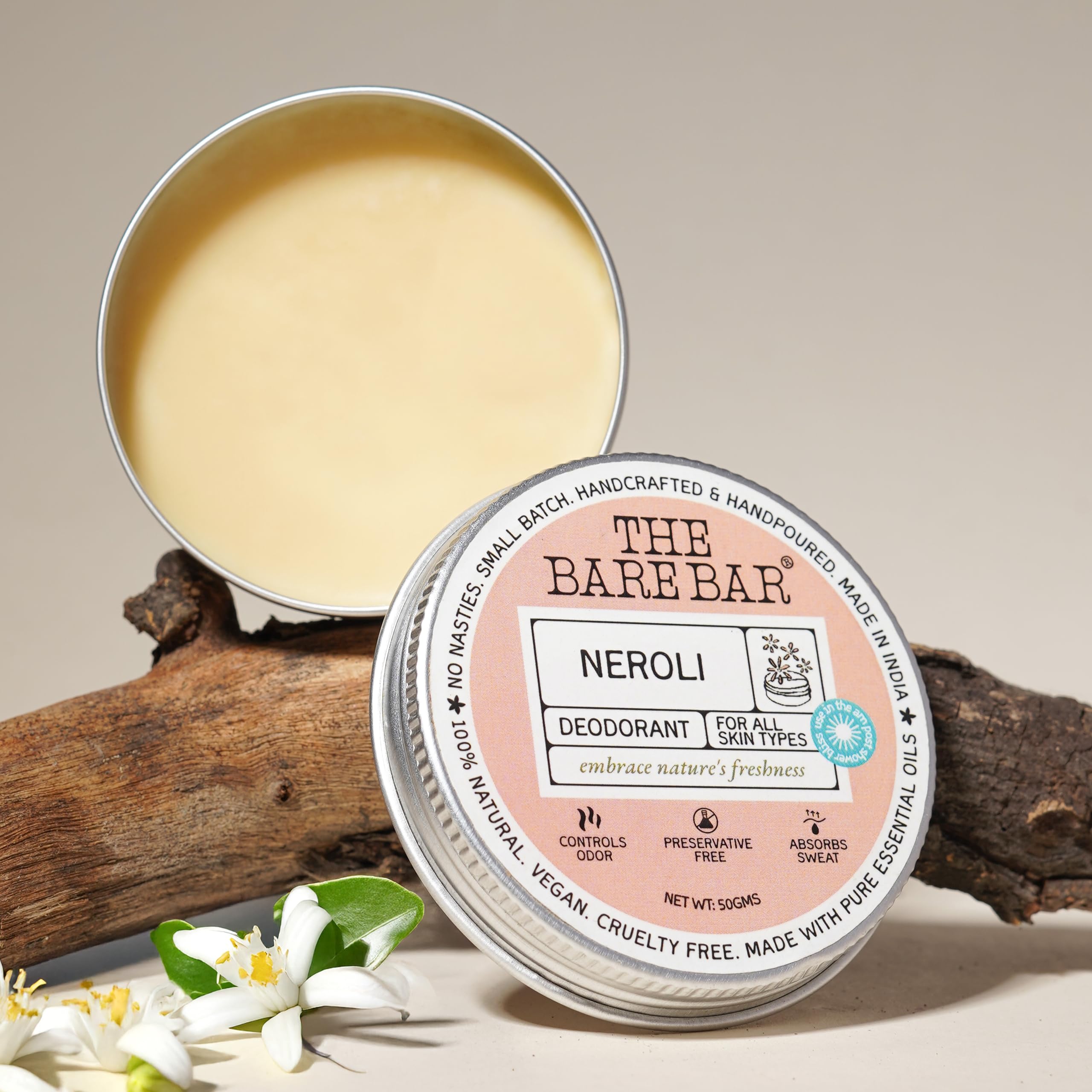 Neroli Deodorant - 50 gm | Citrus Fragrance| Odor & Sweat Control | Gentle, Natural formula and Chemical free|Good for all skin types | Travel Mini Size Solid Deodorant for Men & Women
