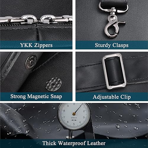 Miniatura 7 de Masa Kawa Maletín de cuero para hombre, delgado de 15.6 pulgadas, bolsa para computadora portátil, impermeable, cruzada, para el trabajo de