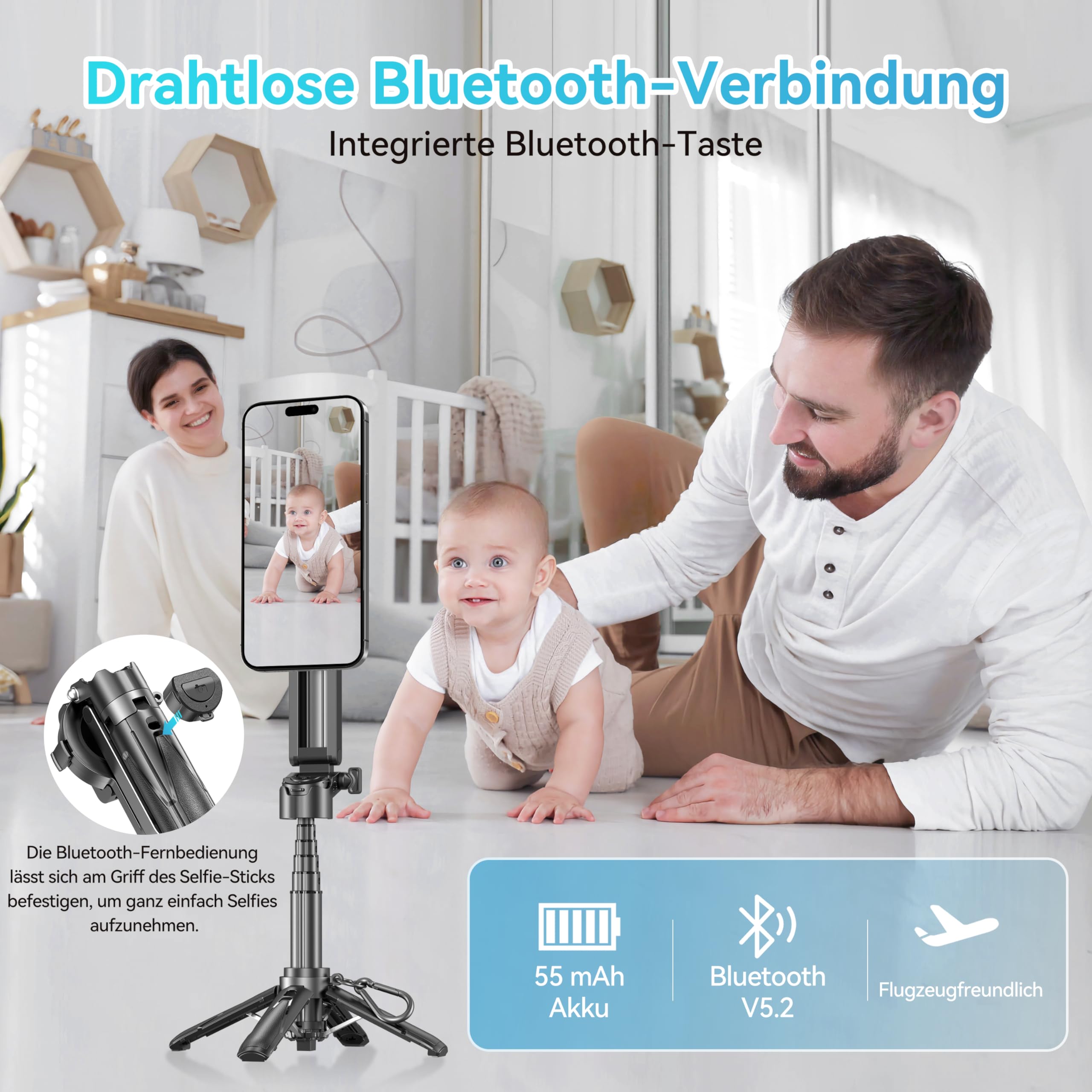 FOURPILLARS Magnetisches Mini Selfie Stick Stativ, Tragbares Selfiestick Klein mit Abnehmbarer Bluetooth-Fernbedienung für Fotos, 360° Drehung, Kompatibe mit iPhone & Android
