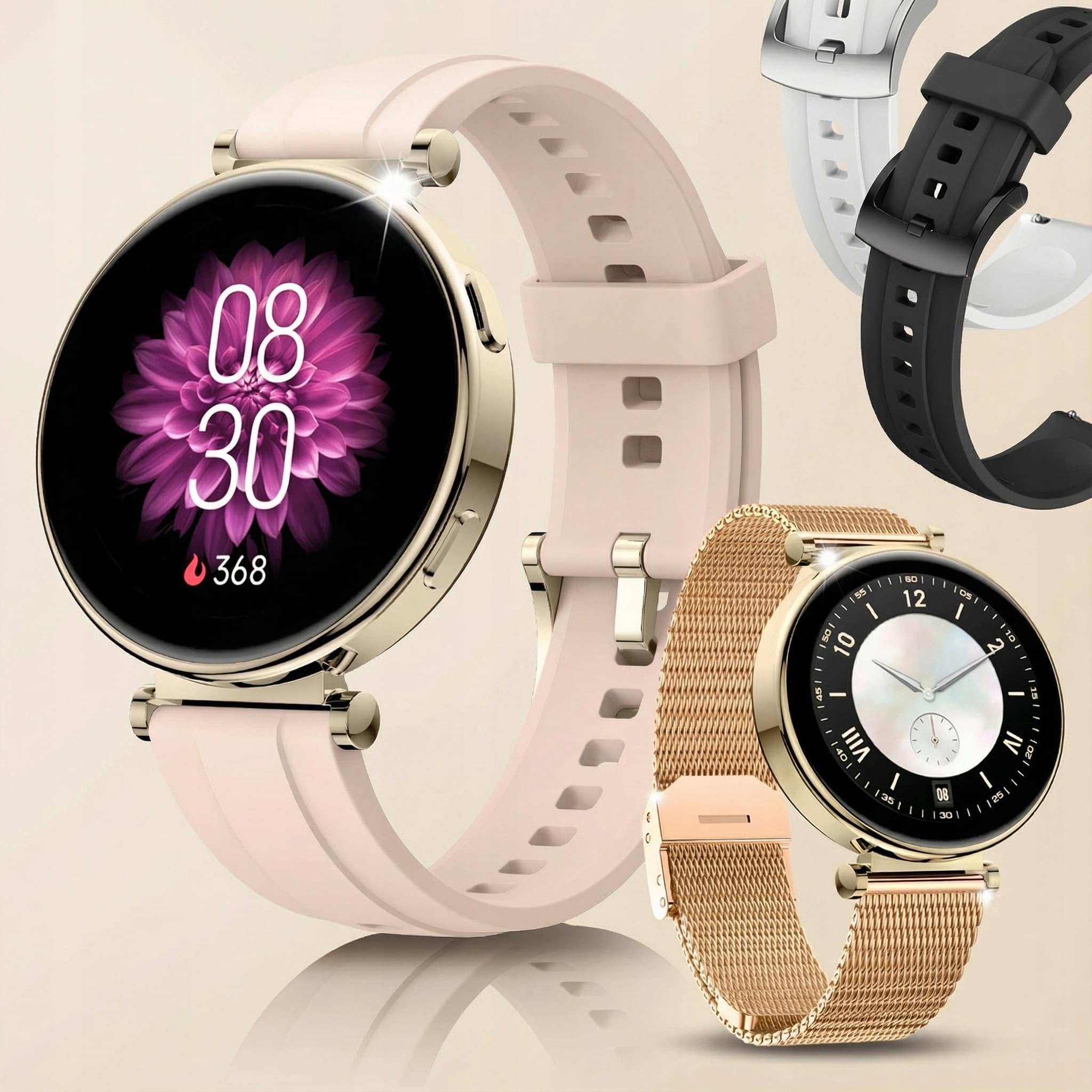 Smartwatch damski zegarek POLSKIE MENU AMOLED ROZMOWY SPORT ZDROWIE 4 paski