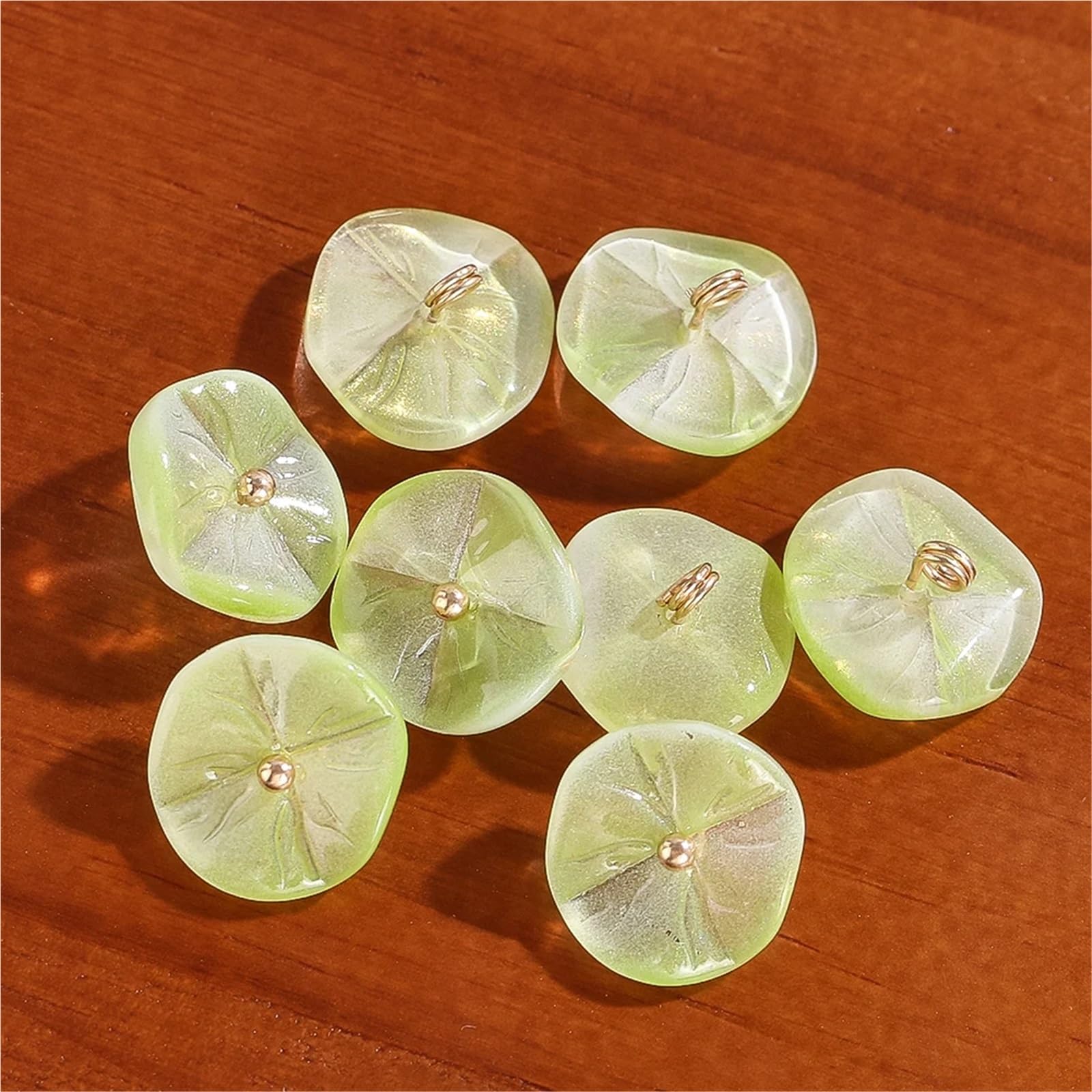 bottoni, Confezione Da 12 Bottoni Con Gambo In Resina Foglia Di Loto Verde 16 Mm