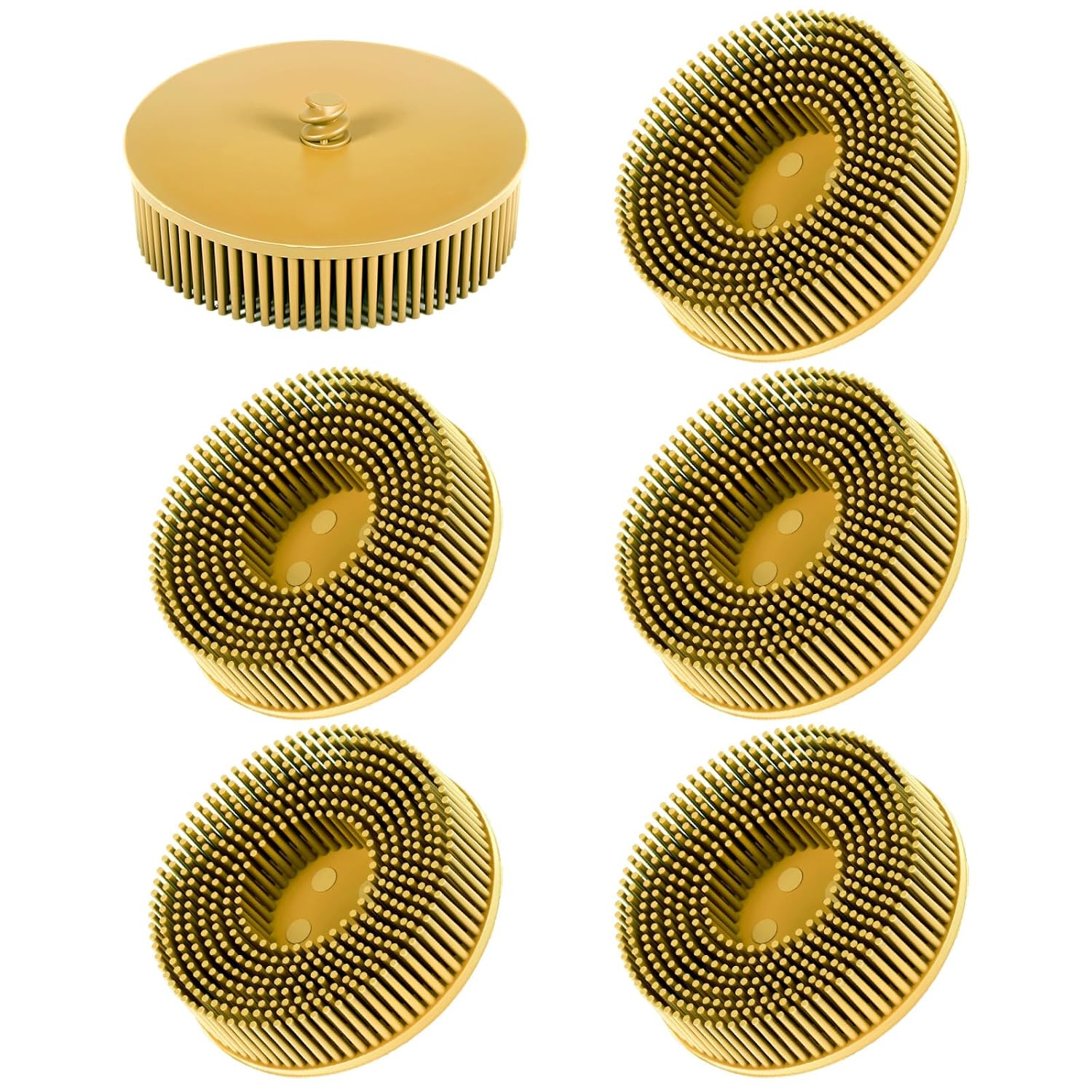 Lounsweer 6 Pack Bristle Disc 3 Inch Grit Abrasive Brush Deburring Electric Disc Brush with Roll Lock Abrasive for Metal(Yellow,80#)