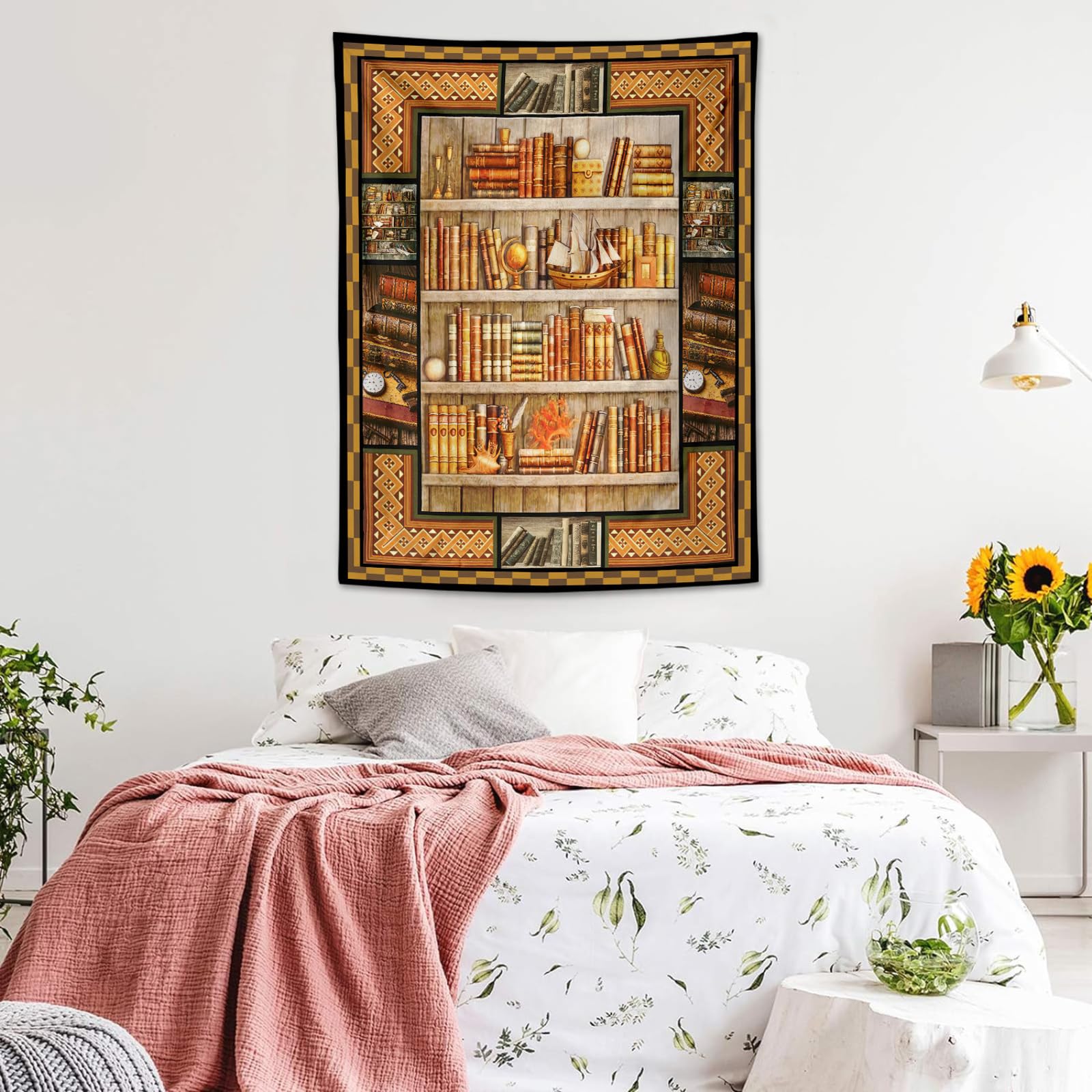 Spenlife Wandteppich Vintage-Bücherregal – Deko Für Wohnzimmer, Büro & Mehr