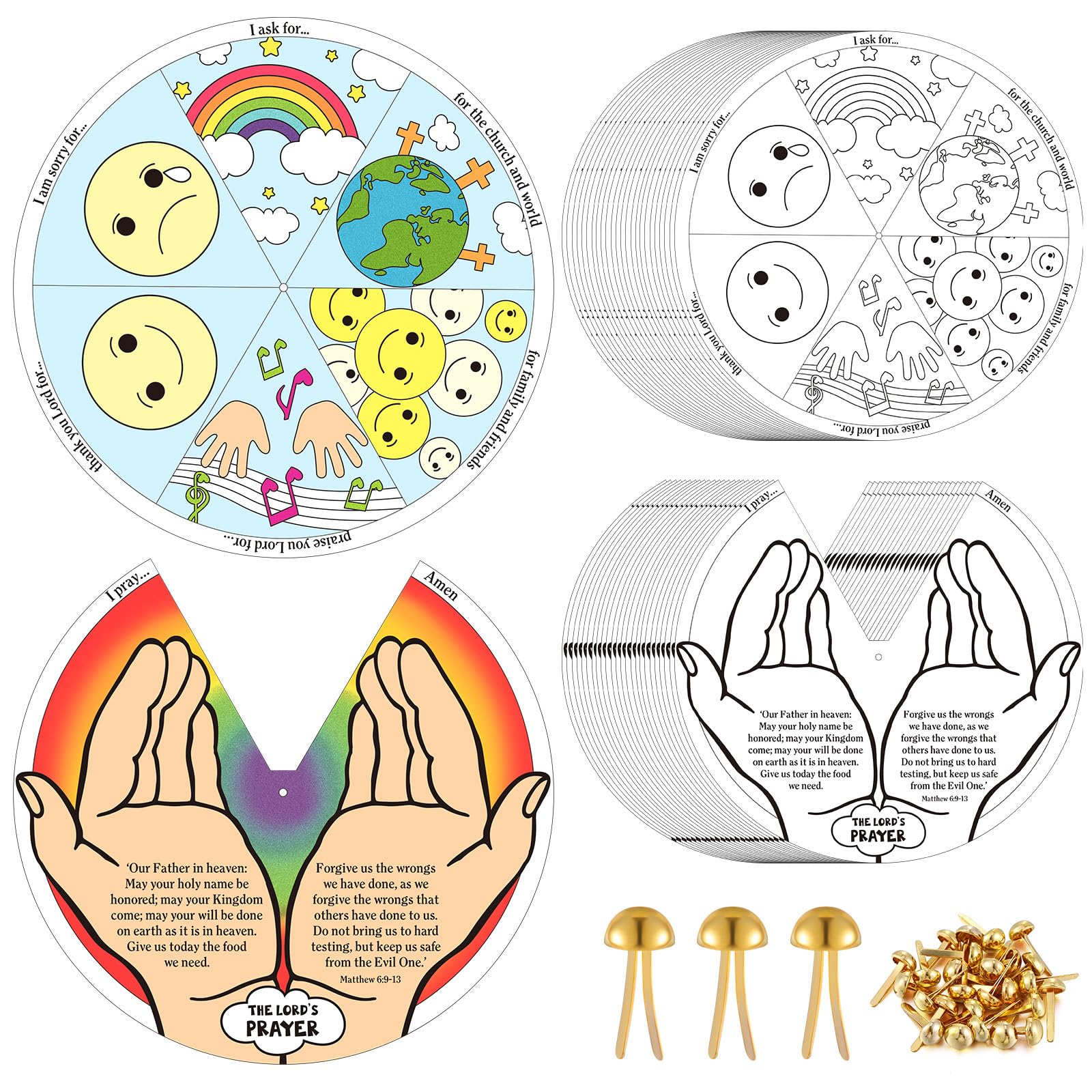 Dispowreath 24 Set Religious Prayer Crafts Sunday School Coloring Lords Prayer Crafts DIY Wheel Cards Painting Craft for Bible VBS Church Christian Classroom Activities Home Supplies Art Project