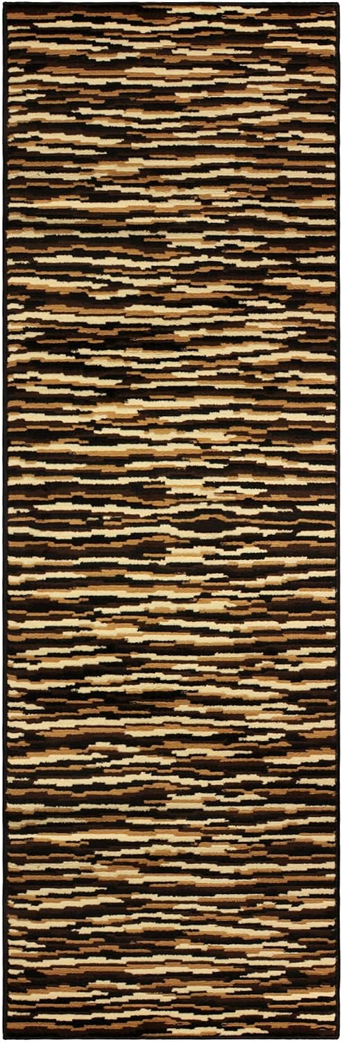 Superior Indoor Runner Rug, Jute Backing, Modern Striped Rugs for Hallway, Entryway, Living Room, Kitchen Floors, Bedroom, Office, Plush Soft Floor Cover, Horizons Collection, 2' 7" x 8', Beige Brown