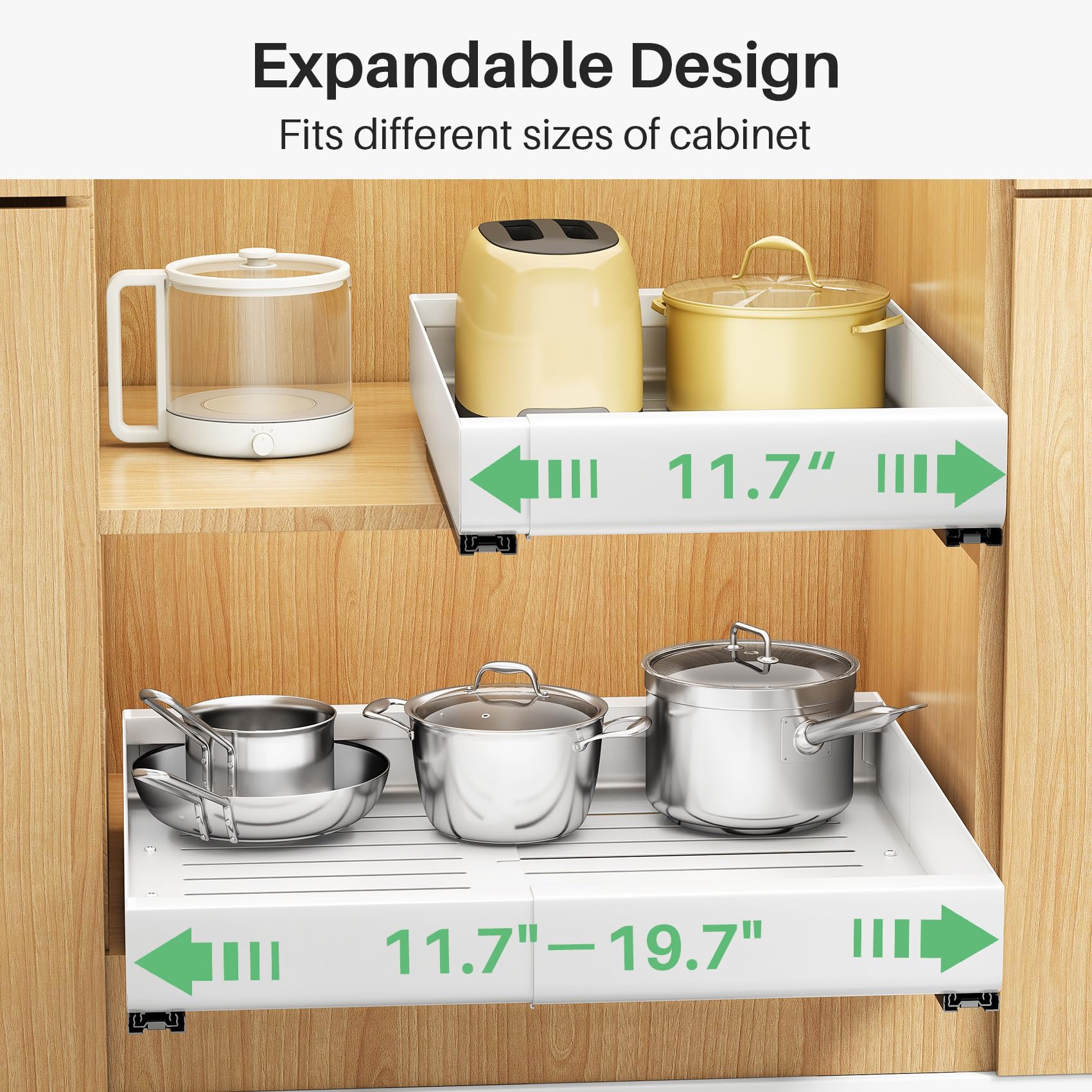 Adjustable Pull Out Cabinet Drawer – No Screw, Peel & Stick, Expandable Organizer For Kitchen Pantry - View #11