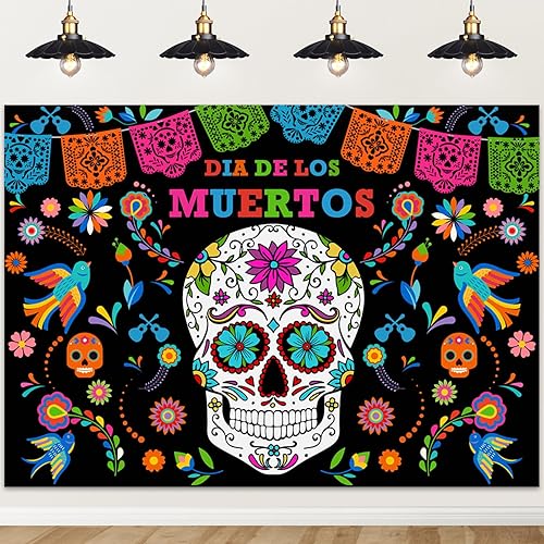 Mocsicka Día de los Muertos - Telón de fondo para fotografía del Día de los Muertos, fiesta mexicana, calavera de azúcar, decoración de mesa,